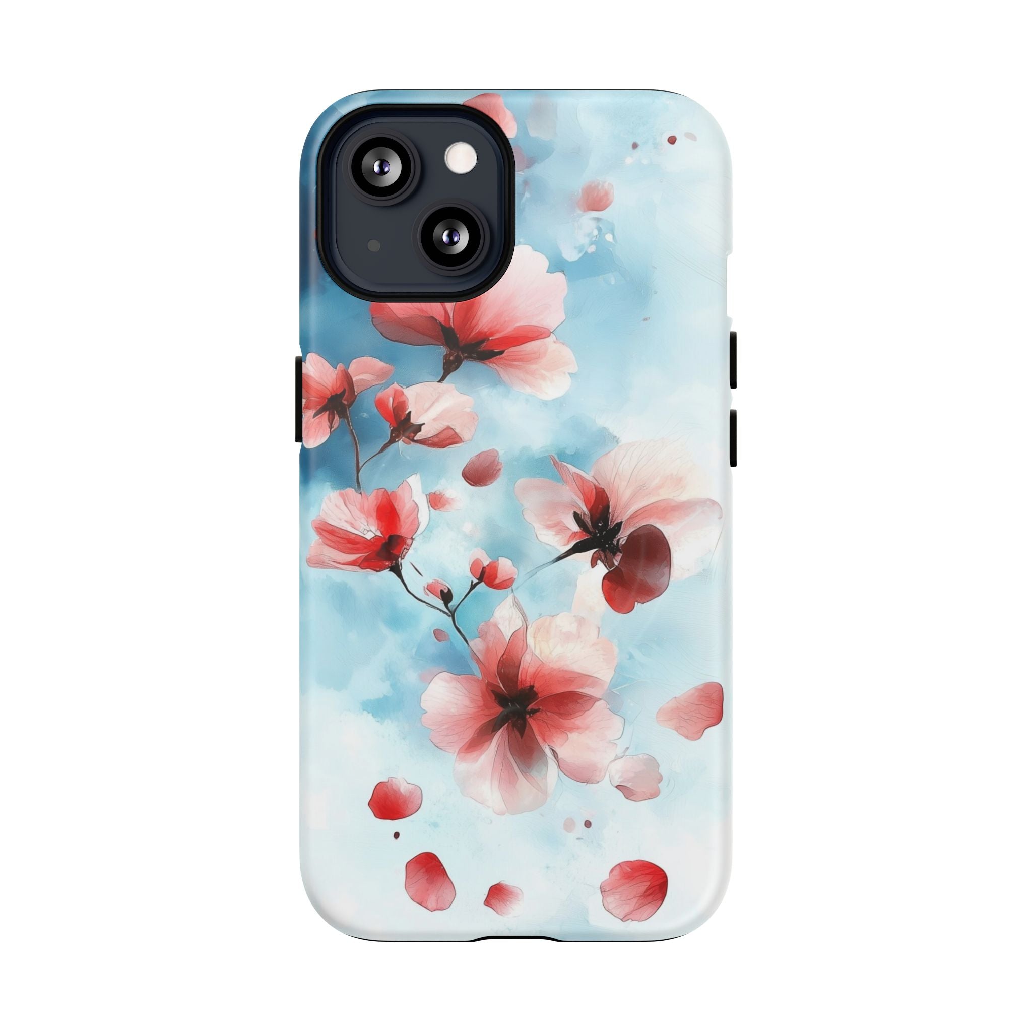 Custodia MagSafe per iPhone con motivo floreale di ciliegio | Rosa pastello e blu