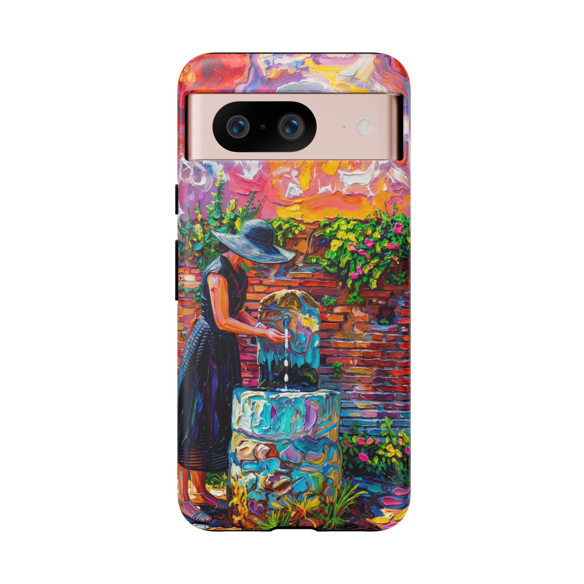 Artistic Garden Google Pixel Case | Woman at Well Colourful Impressionist Design