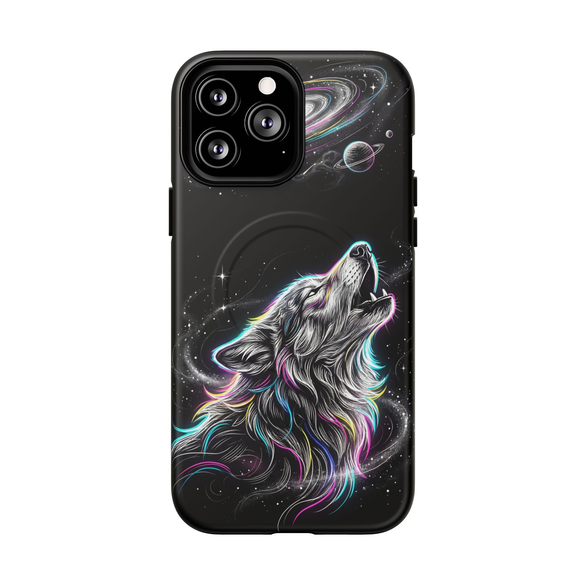 Wolf Galaxy Tough MagSafe iPhone Case | Colorful Howling Wolf Space Design