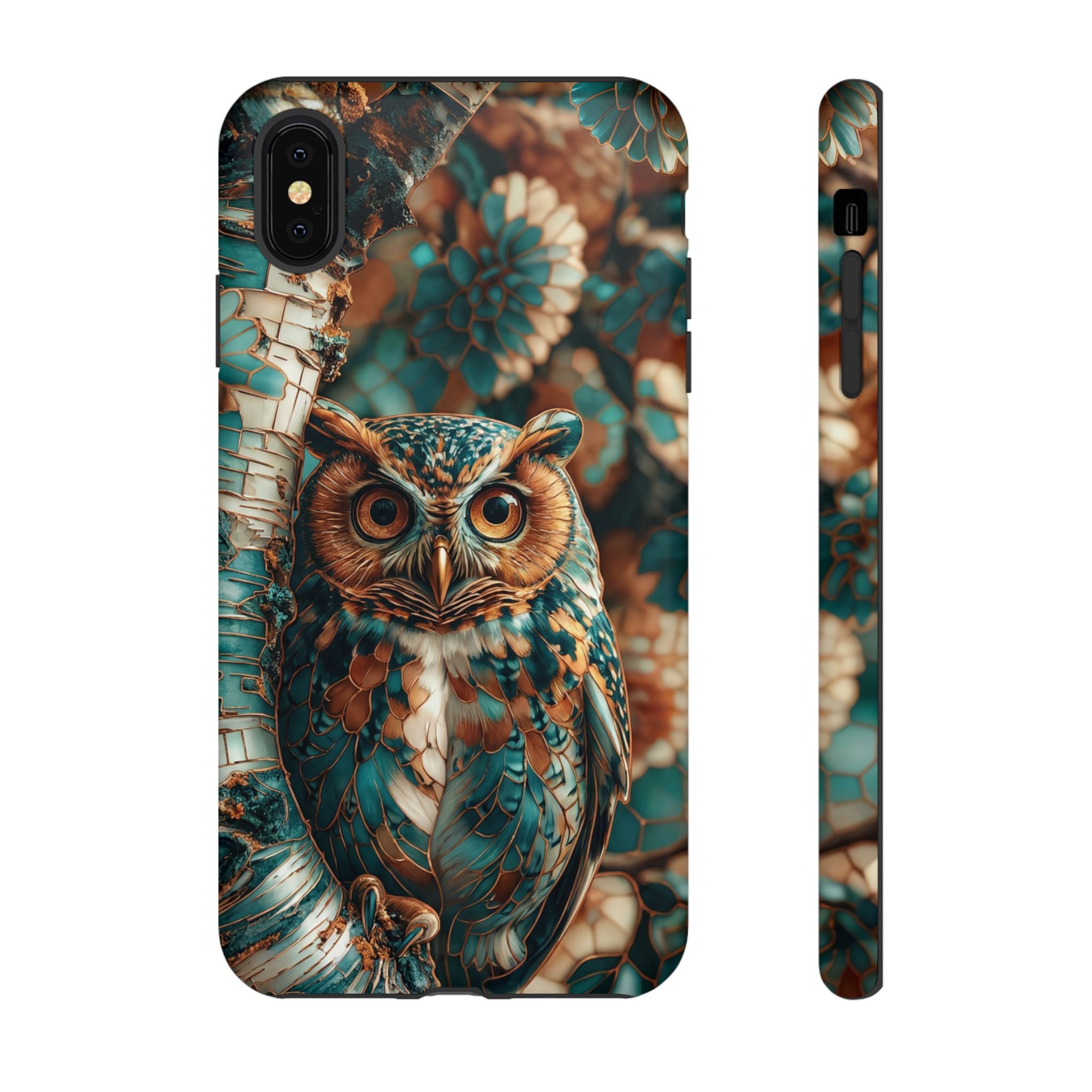 Owl Forest Tough iPhone Case | Teal & Brown Rustic Wildlife Protective Cover