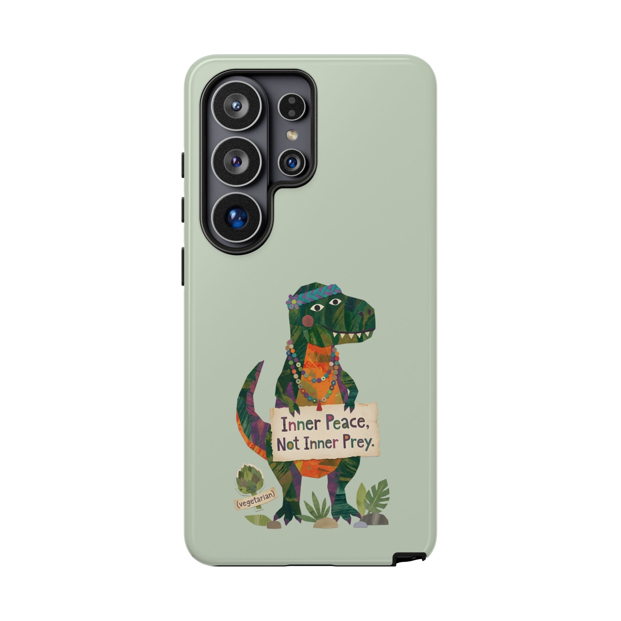 Funny T Rex Tough Samsung Galaxy Phone Case | Sage Green Inner Peace Dinosaur Cover
