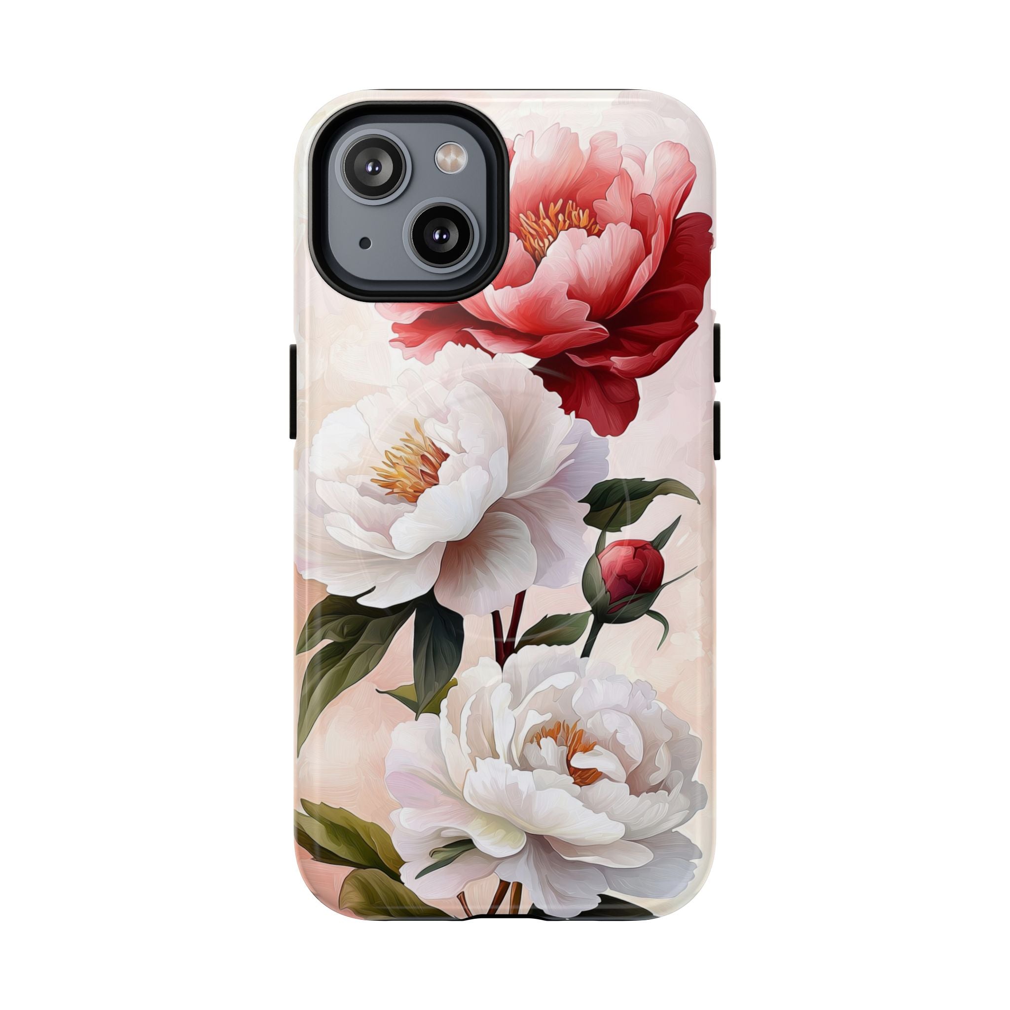 Custodia MagSafe per iPhone resistente con motivo floreale Peony | Design vintage con rose