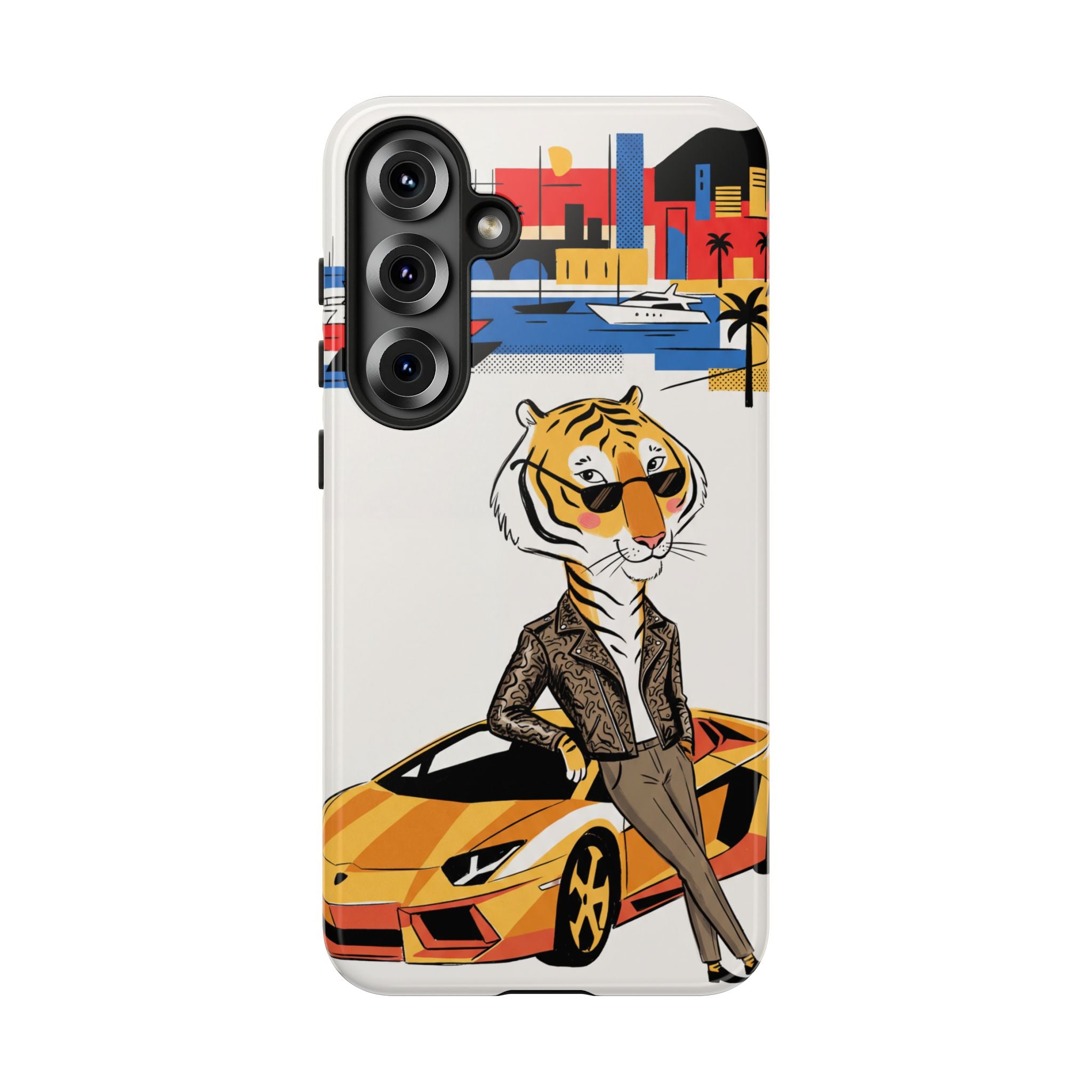 Stylish Tiger with Sports Car Illustration Samsung Galaxy Phone Case