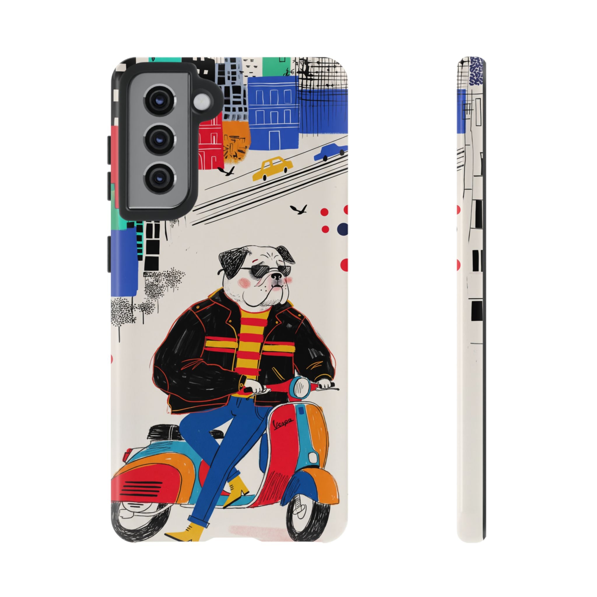 Bulldog Vespa Samsung Galaxy Phone Case | Retro Scooter Dog Protective Cover