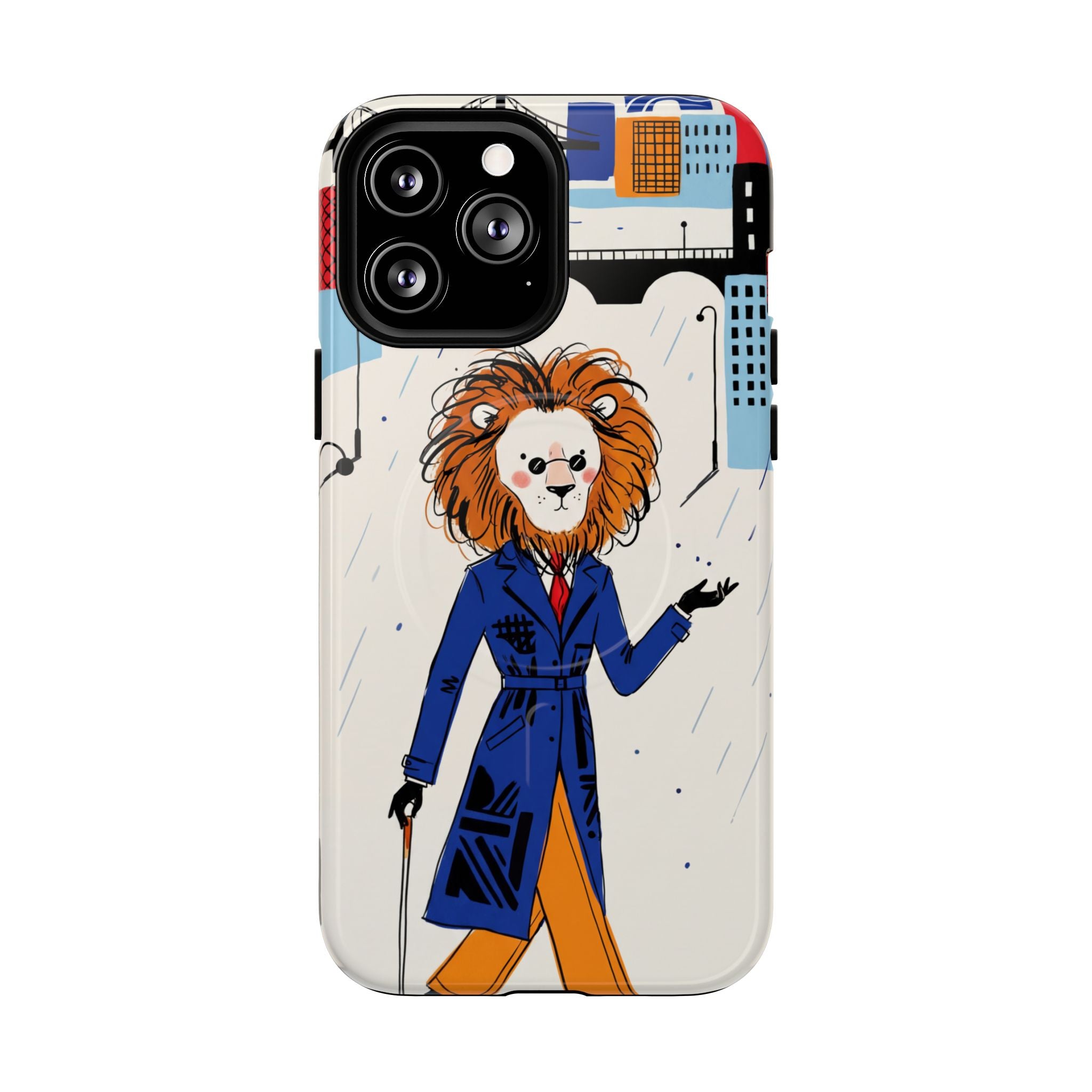 Lion Gentleman MagSafe iPhone Case | Dapper Lion in City Rain
