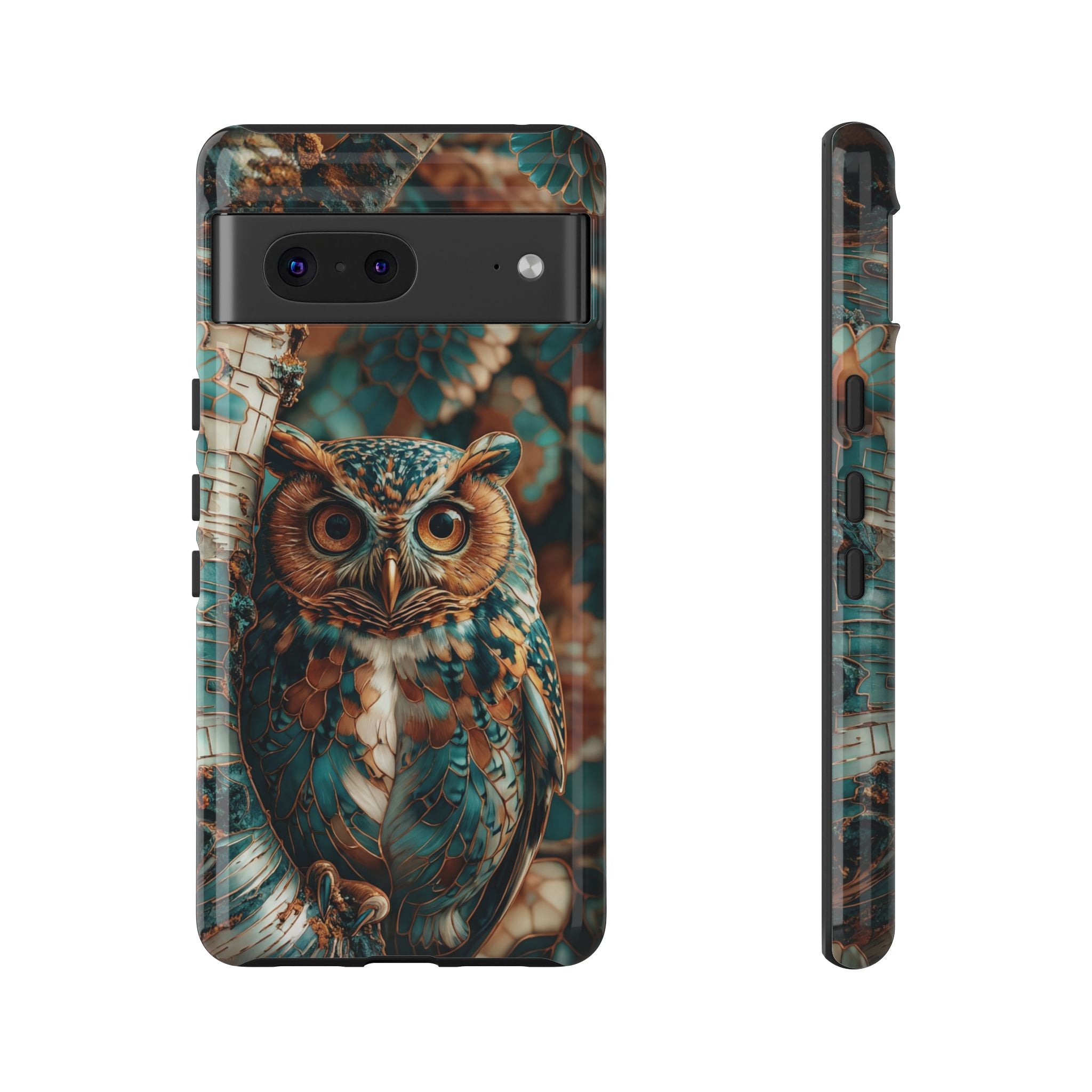 Owl Forest Tough Google Pixel Case | Teal & Brown Rustic Wildlife Protective Cover