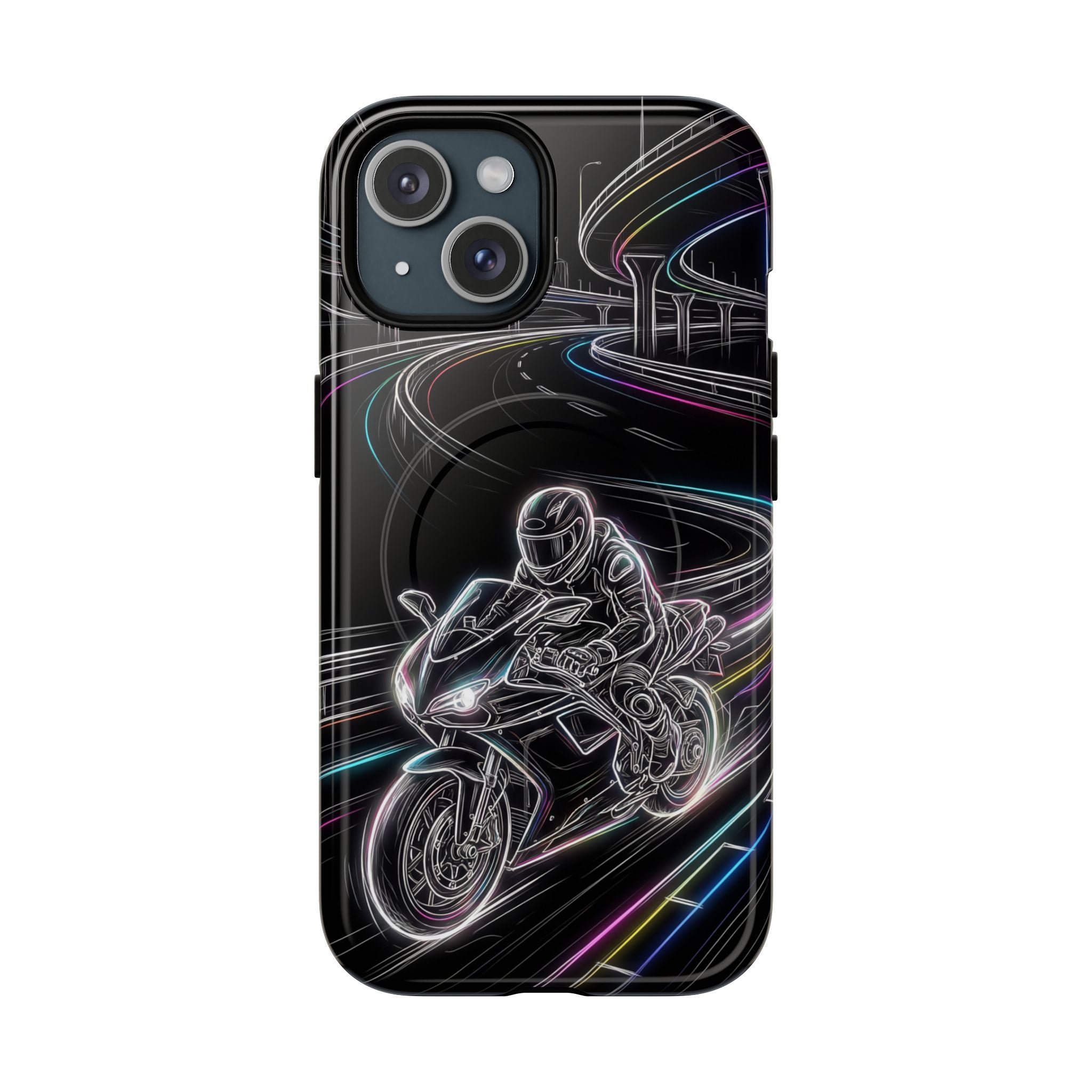 Neon Night Rider MagSafe iPhone Case | Motorcycle Racing Protective Cover