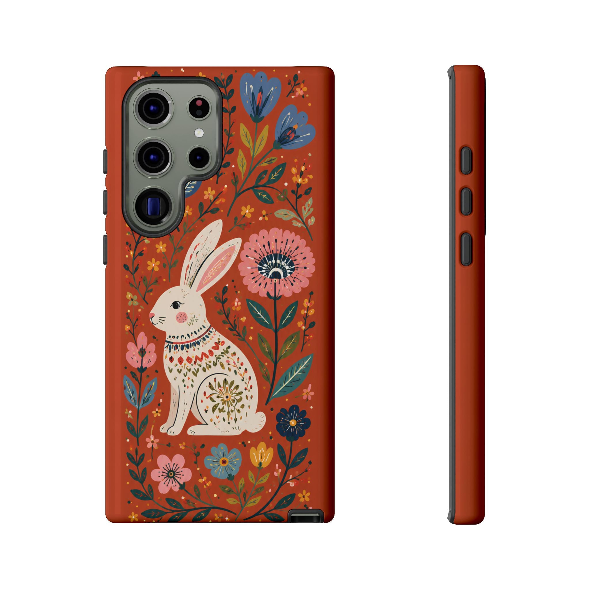 Floral Rabbit Tough Samsung Galaxy Phone Case | Protective Phone Case with Folk Art Bunny Design