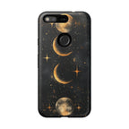 Celestial Moon Phases Tough Google Pixel Case | Gold Crescent & Full Moon Galaxy Design