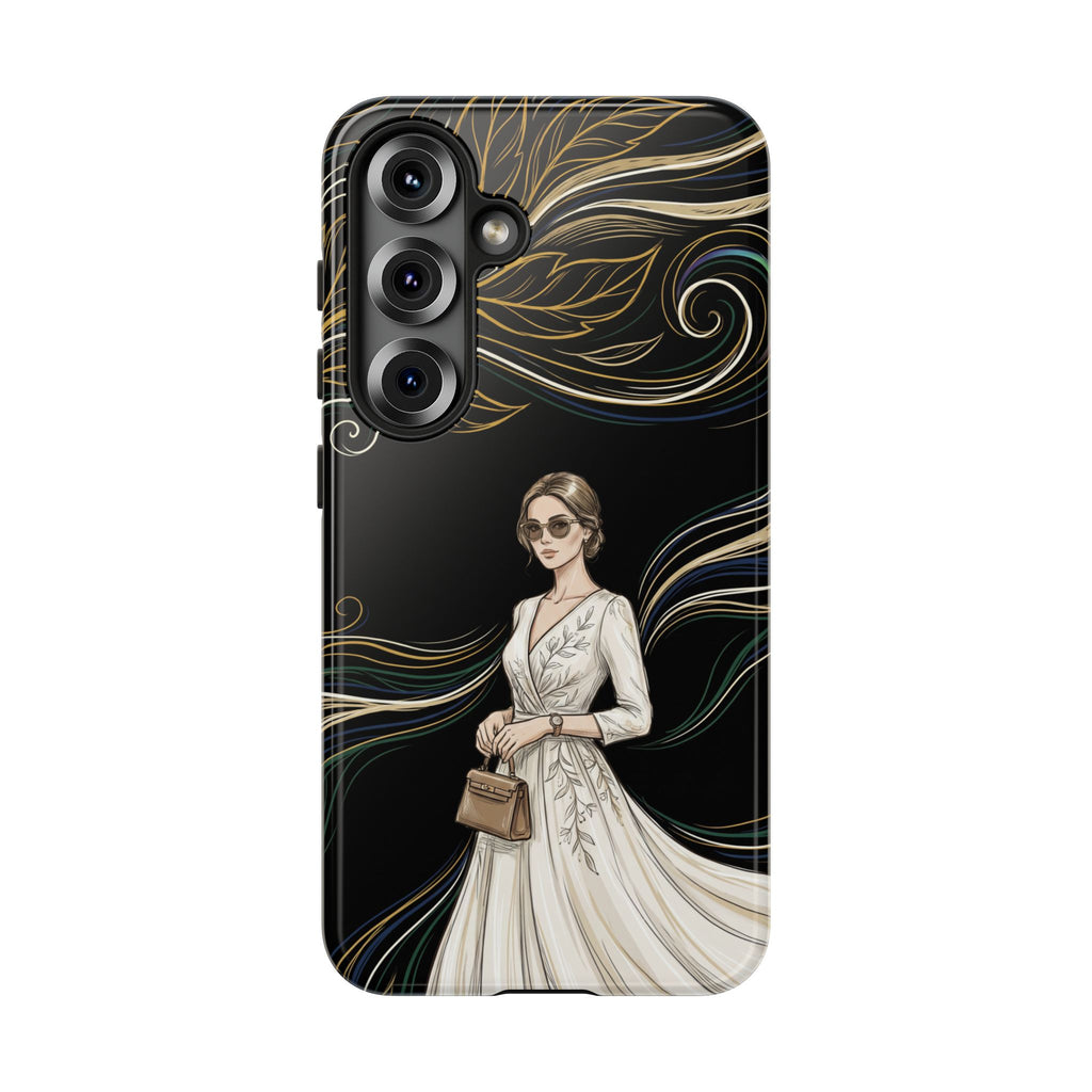 Elegant Woman Illustration Samsung Galaxy Phone Case | Vintage Bride in Flowing Gown