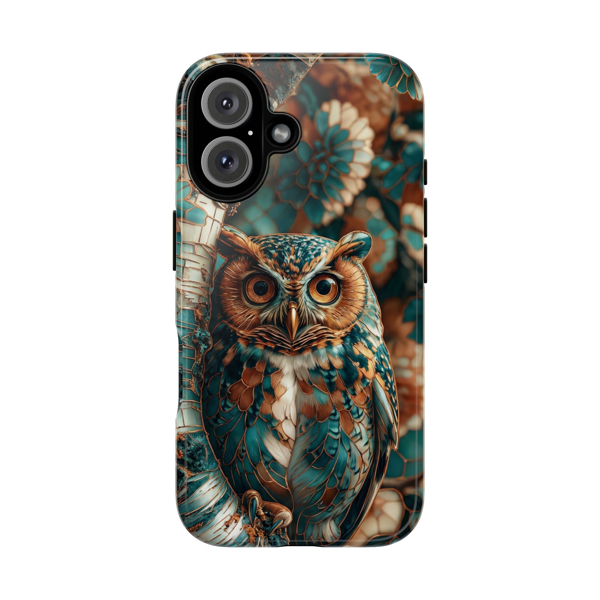 Owl Forest Tough iPhone Case | Teal & Brown Rustic Wildlife Protective Cover