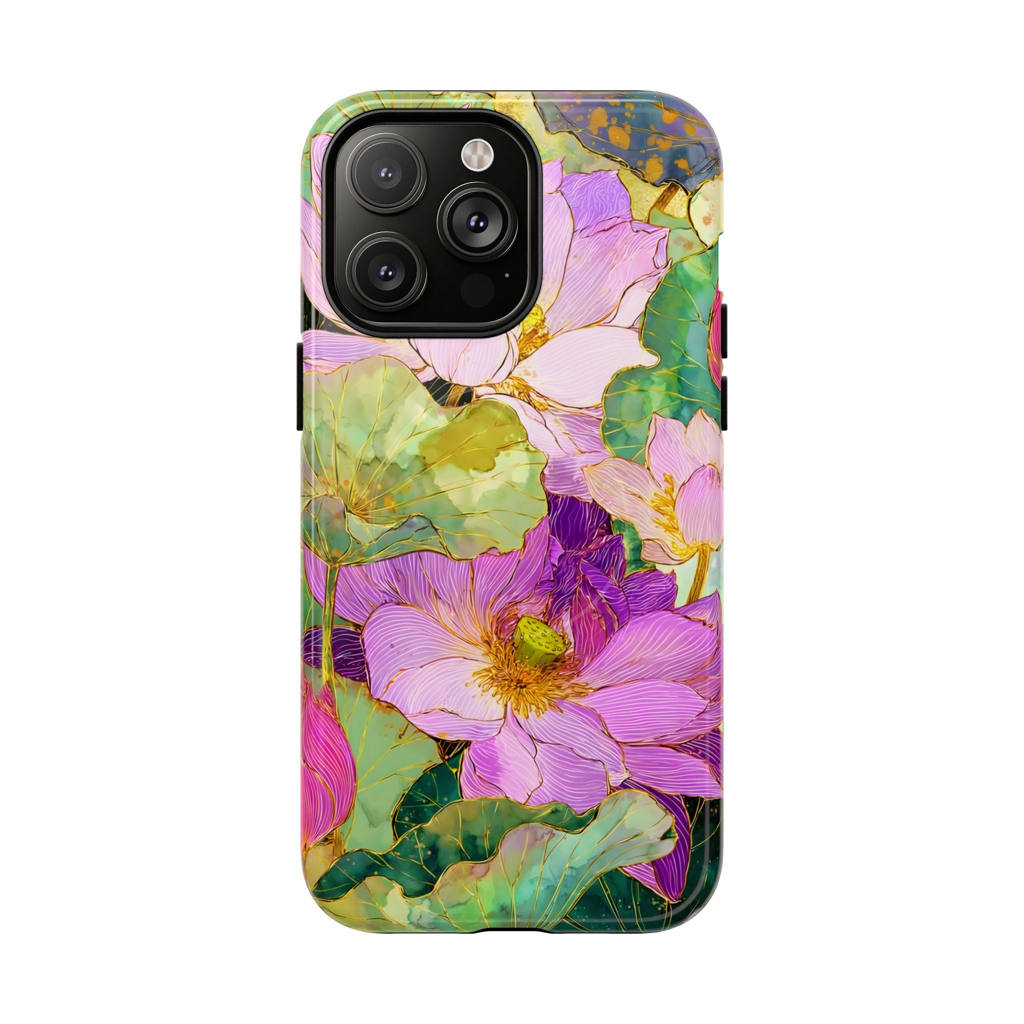Floral Watercolor Tough MagSafe iPhone Case | Pink Lotus Garden Protective Cover