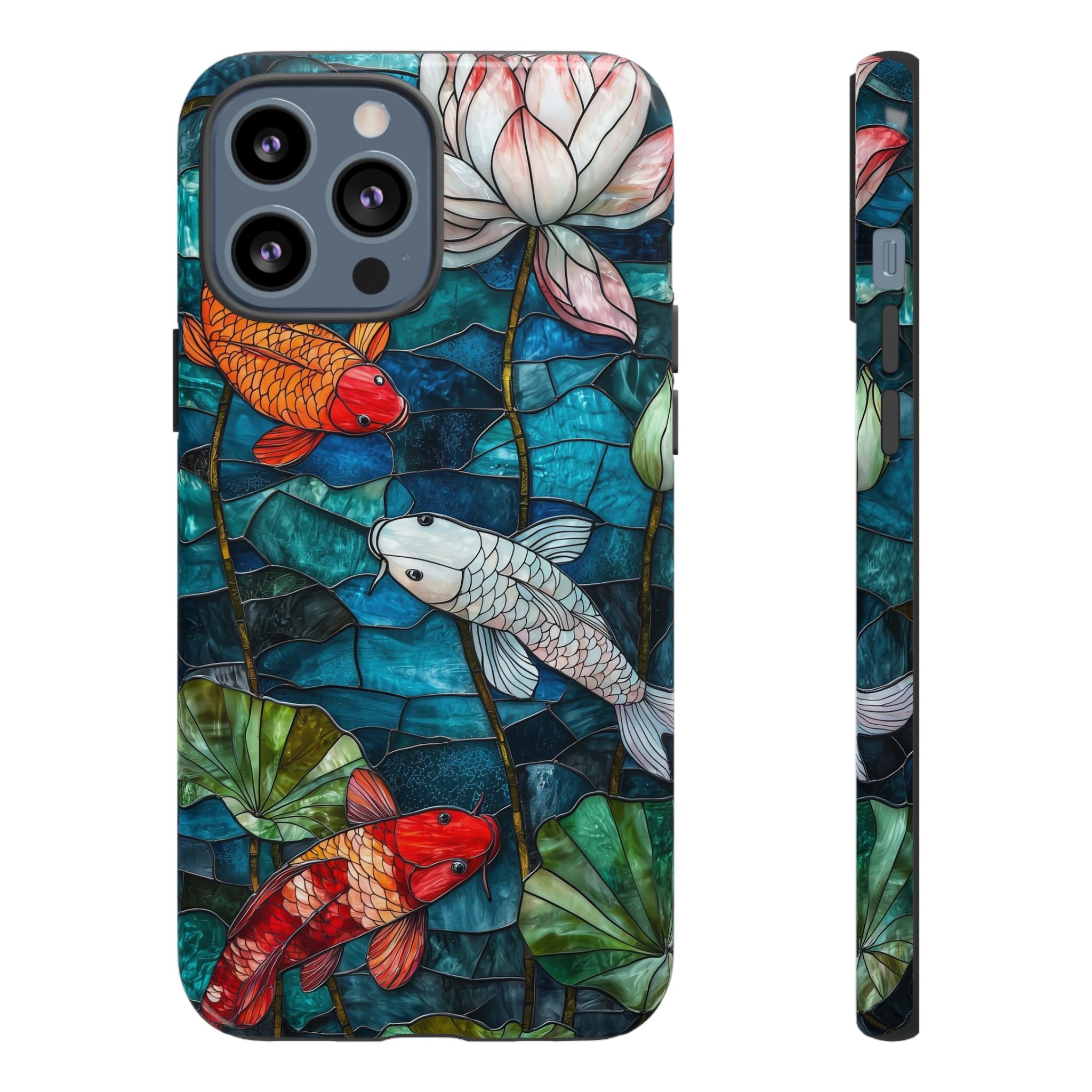 Koi Pond Tough iPhone Case — Stained Glass Lotus & Koi Design
