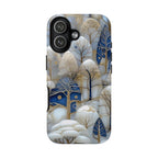 Blue Gold Winter Forest iPhone Case — Elegant Tree Pattern Tough Case