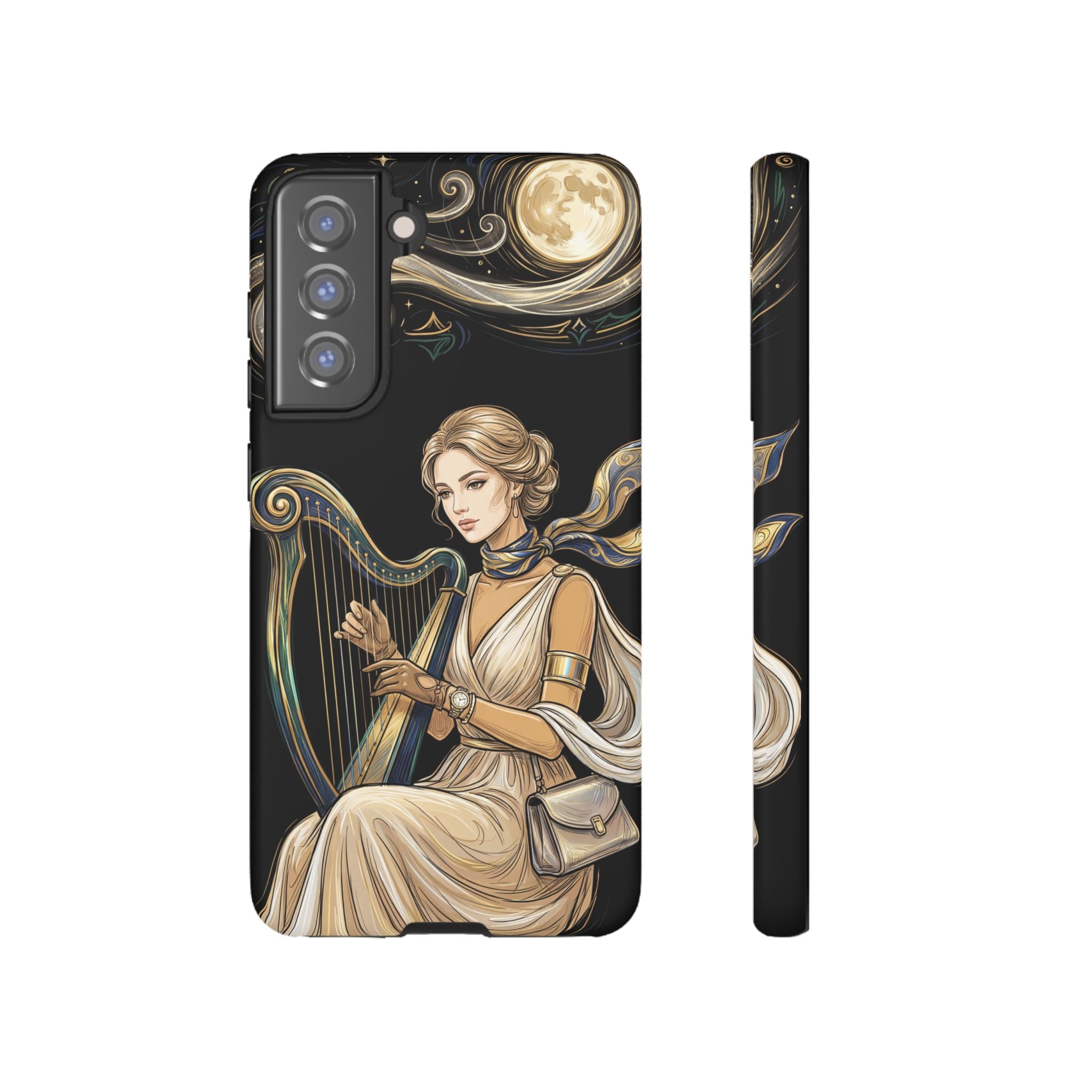 Moonlit Harp Samsung Galaxy Phone Case | Vintage Goddess Musician Art