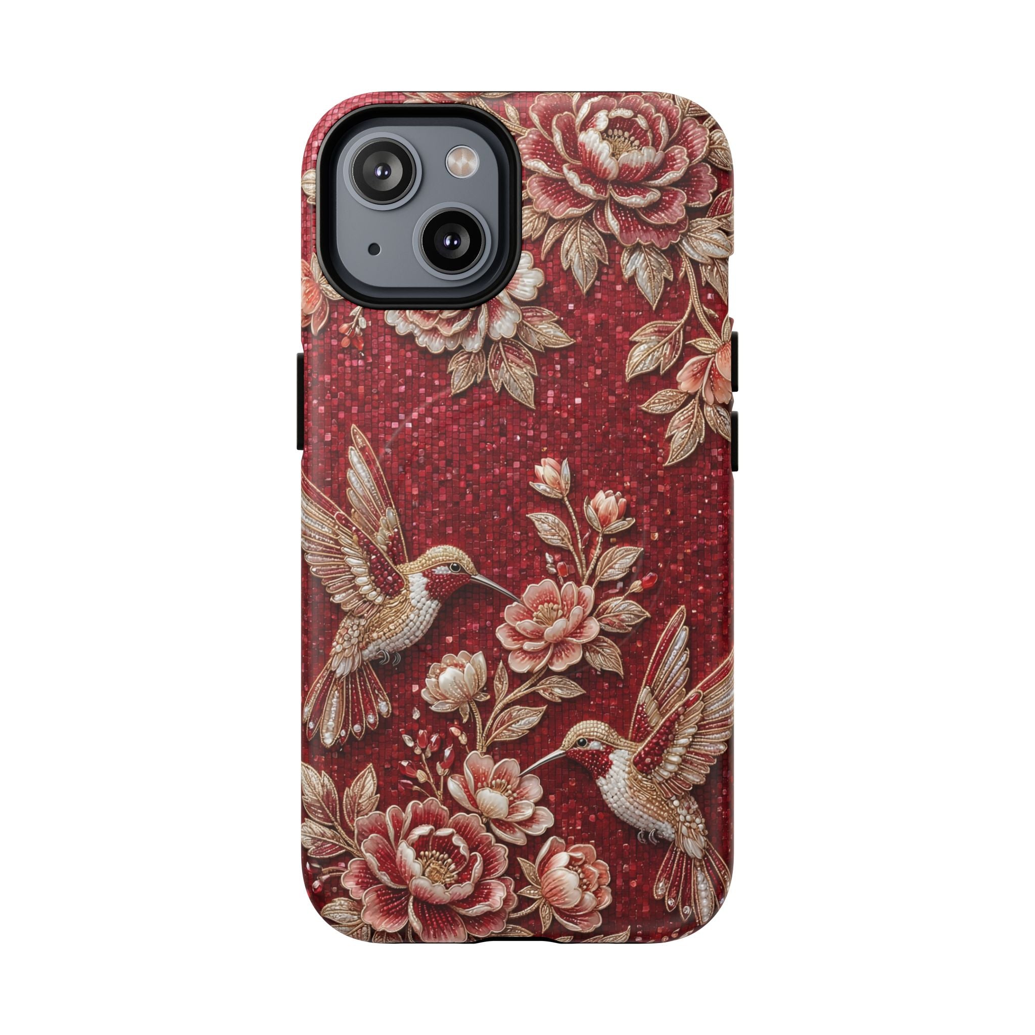 Floral Hummingbird Tough Case | Vintage Red MagSafe iPhone Case