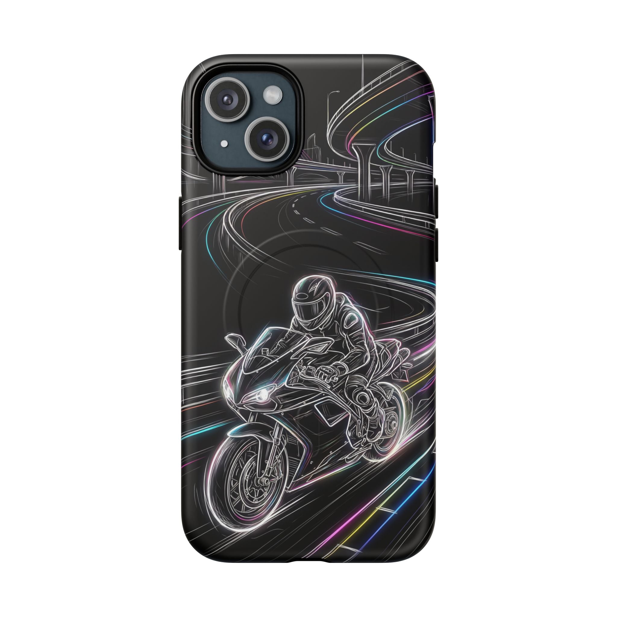 Neon Night Rider MagSafe iPhone Case | Motorcycle Racing Protective Cover