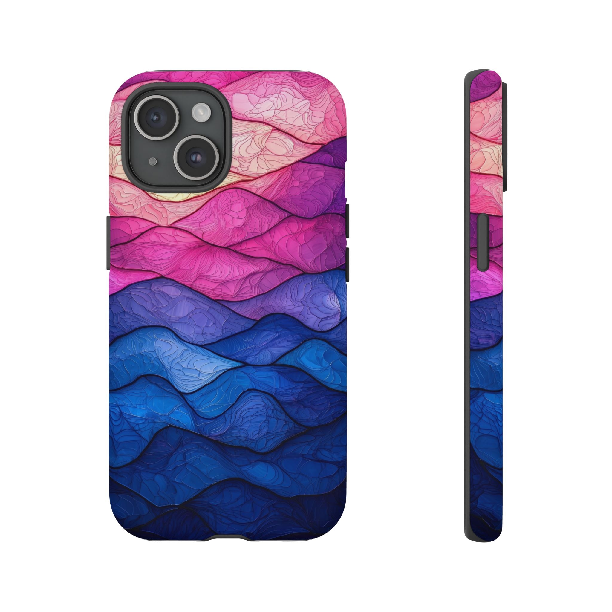 Abstract Ocean Waves iPhone Case — Pink & Blue Gradient Tough Case