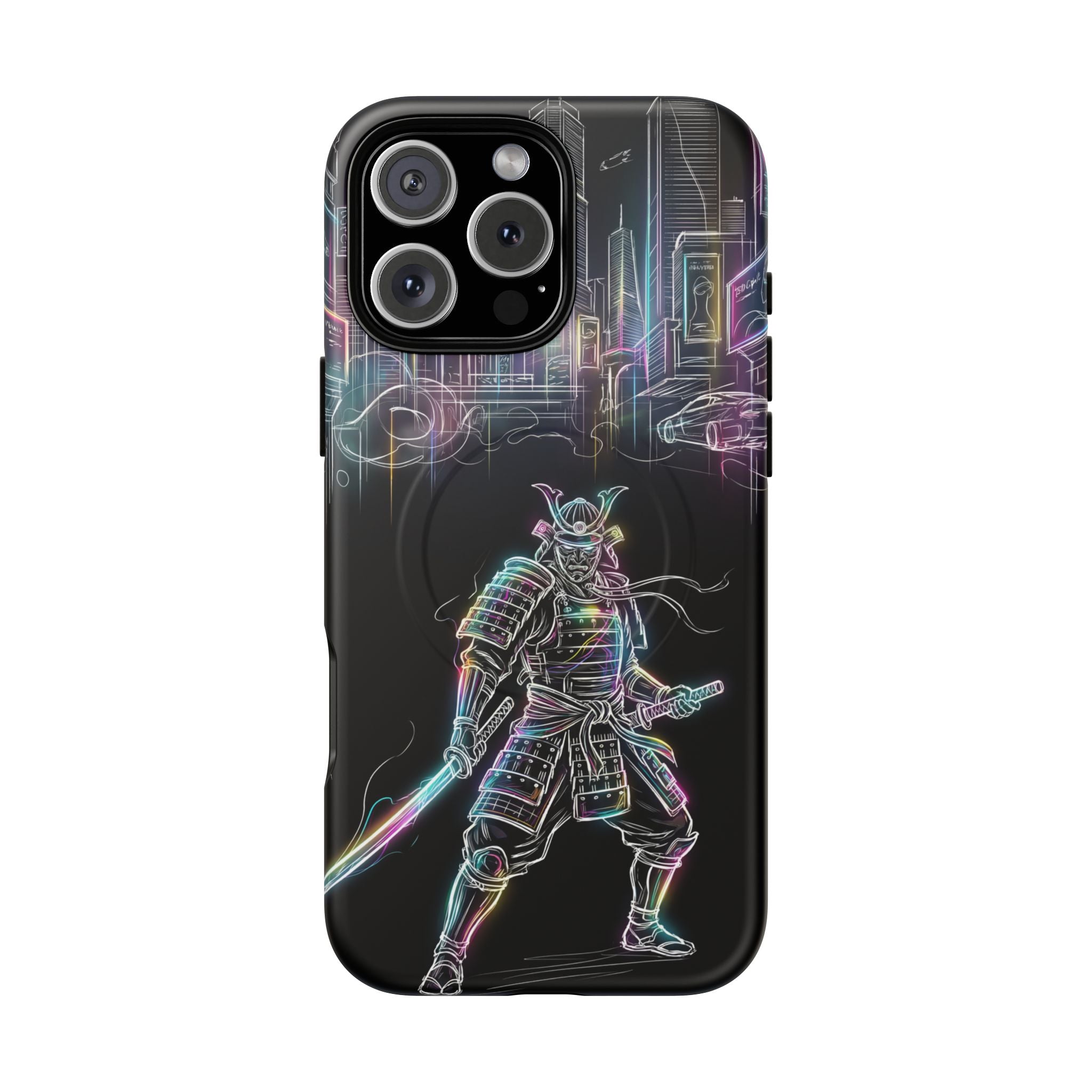 Neon Samurai MagSafe iPhone Case | Cyberpunk City Armor