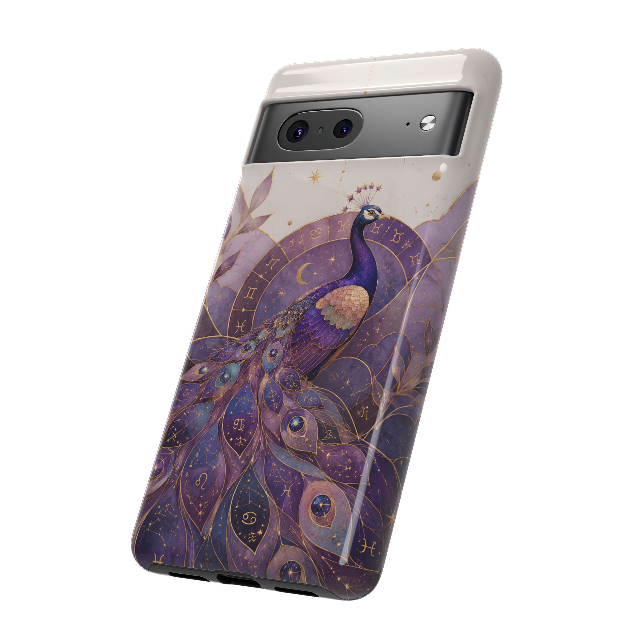 Purple Peacock Google Pixel Phone Case | Celestial Peacock Phone Case