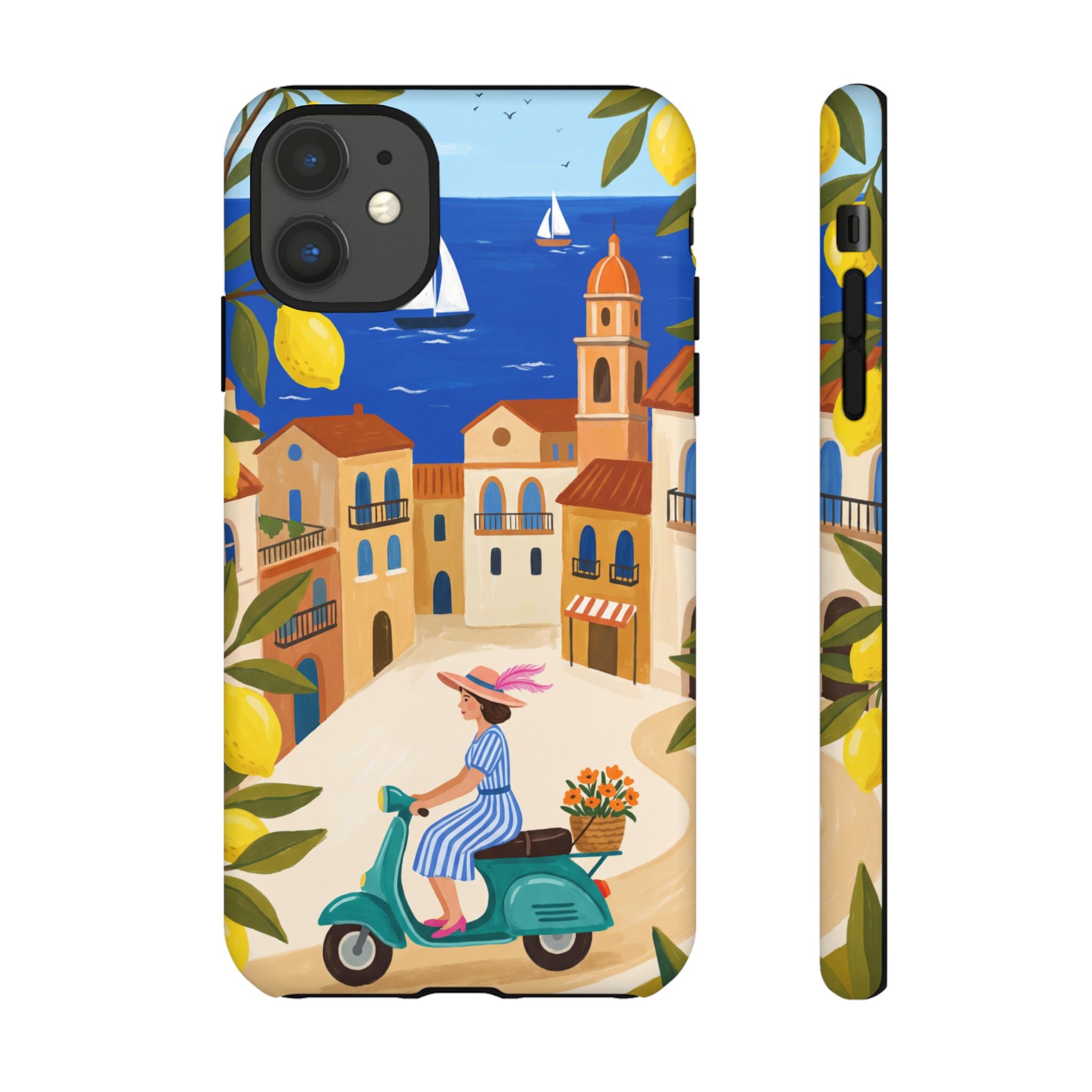 Mediterranean Scooter iPhone Case | Coastal Lemon Grove Design