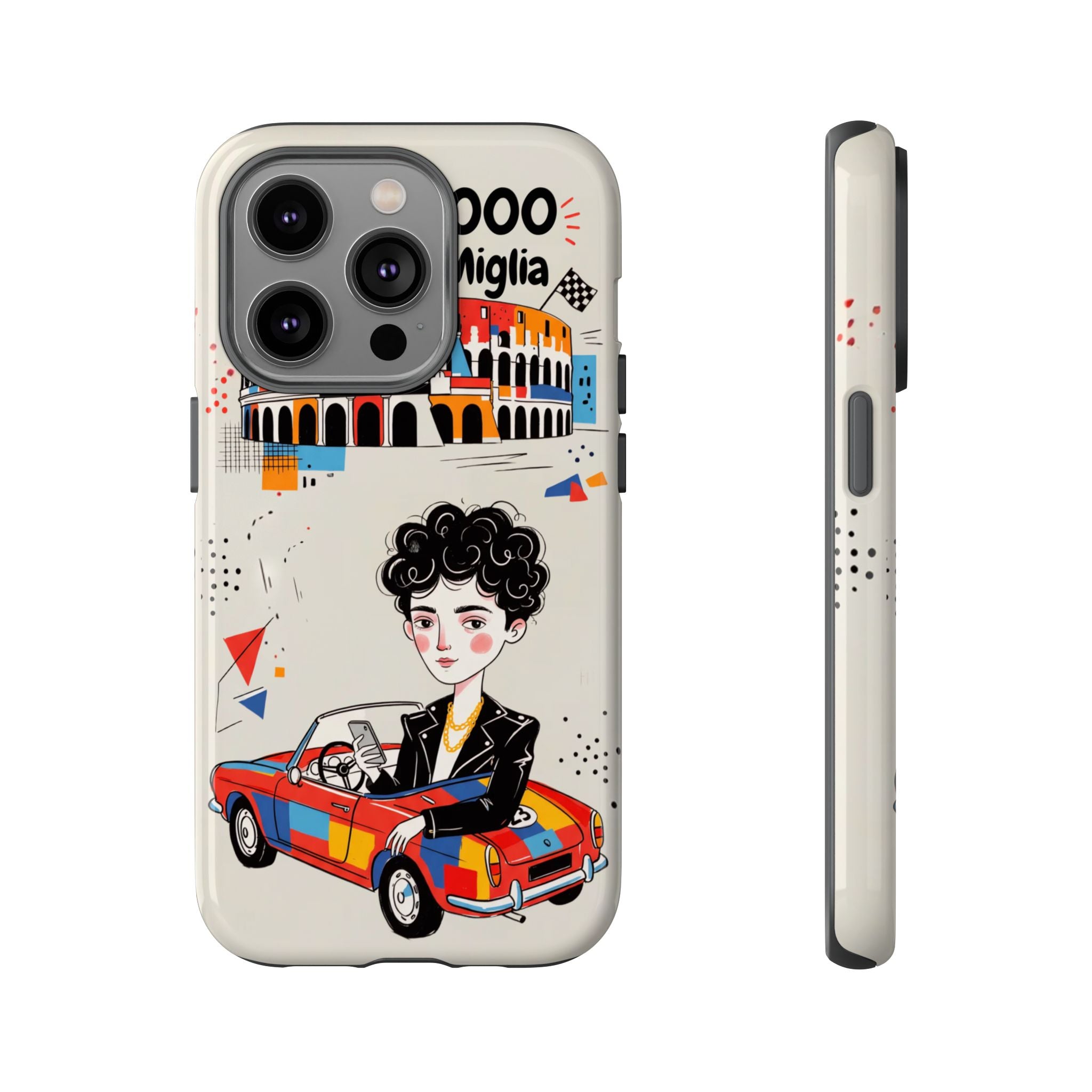 Retro Mille Miglia Car Illustration with Driver iPhone Case