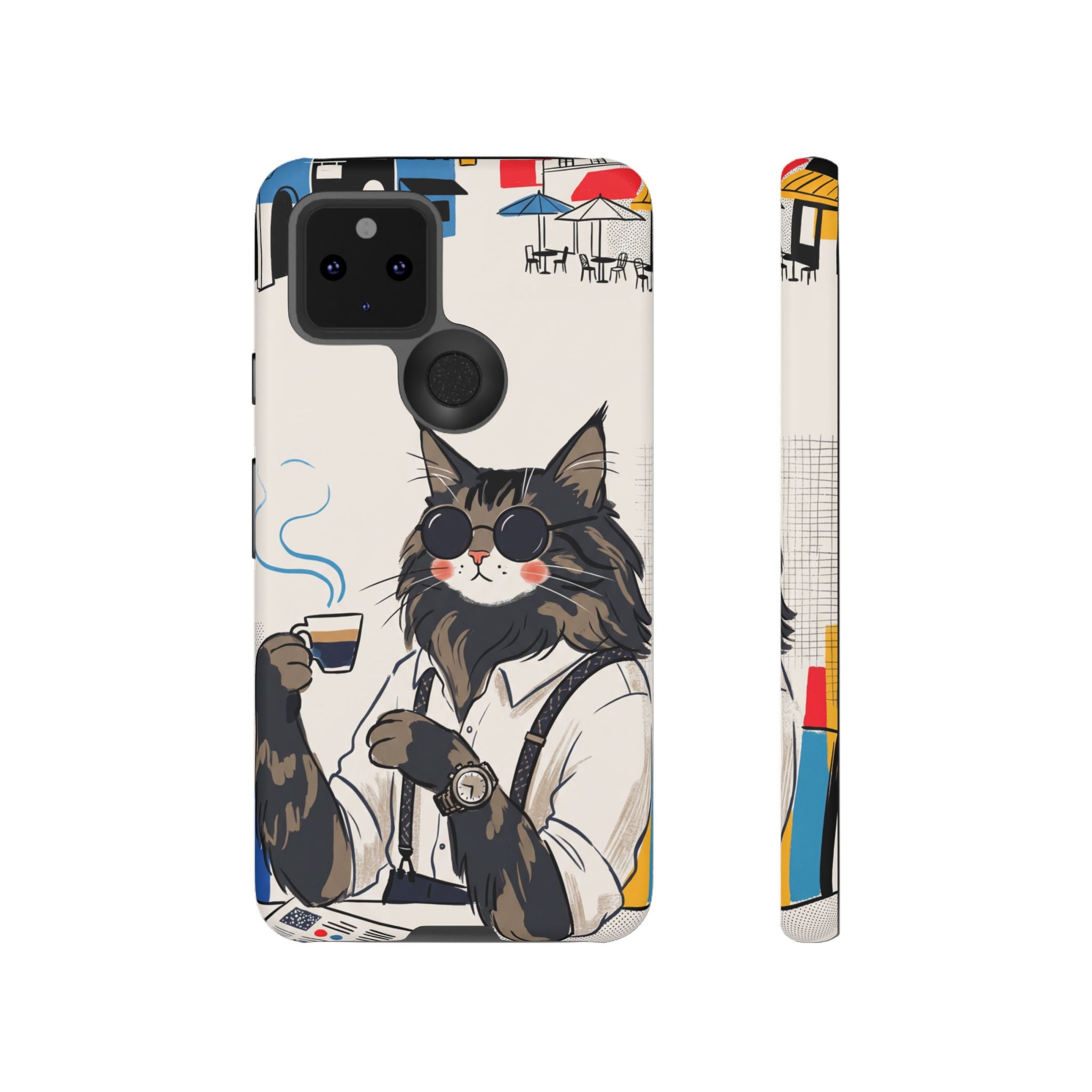 Cat Barista Google Pixel Phone Case | Cool Cat in Sunglasses Coffee Shop Design