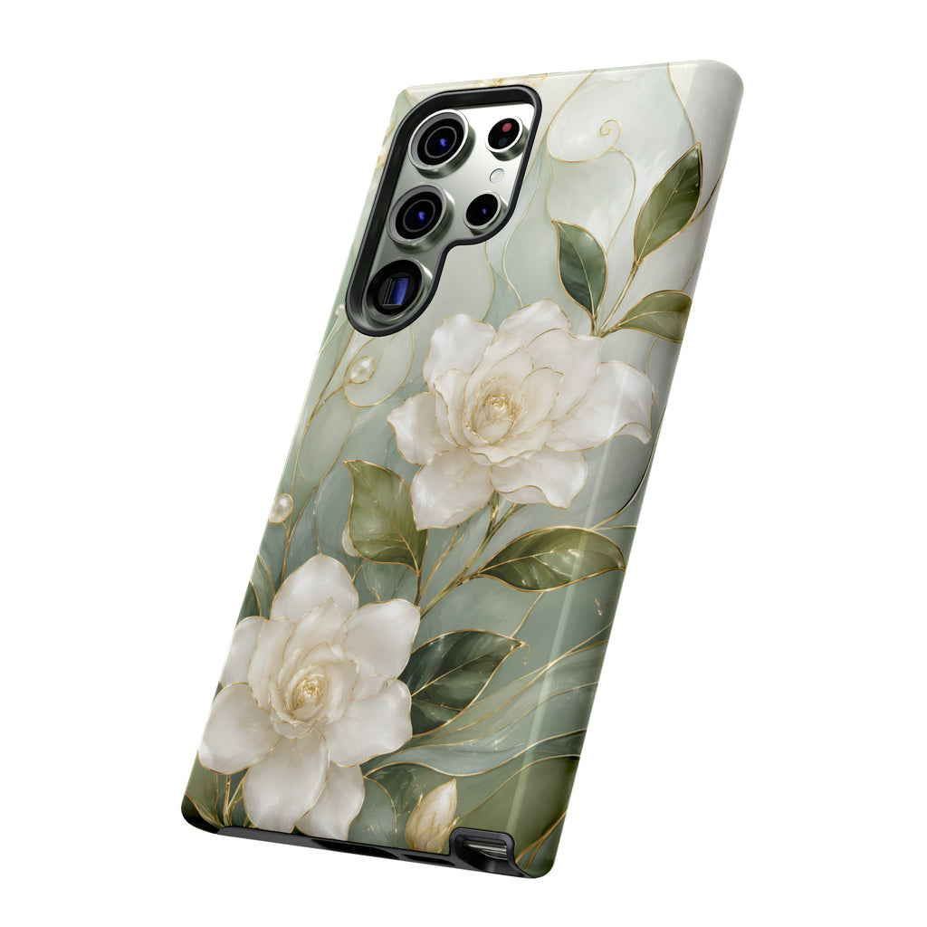 White Floral Samsung Galaxy Phone Case | Sage Green Botanical Phone Case