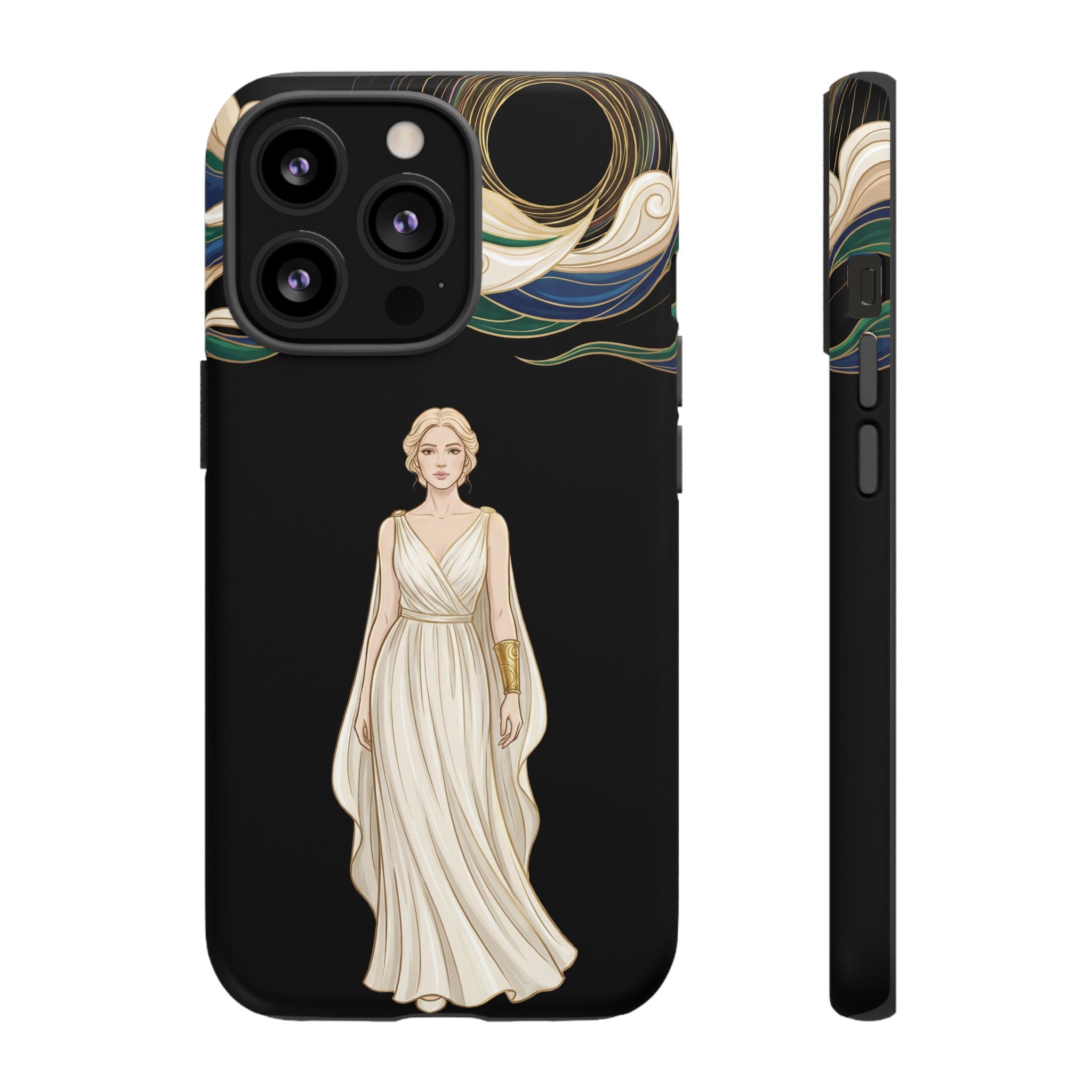 Art Nouveau Goddess iPhone Case | Elegant Woman Illustration on Black