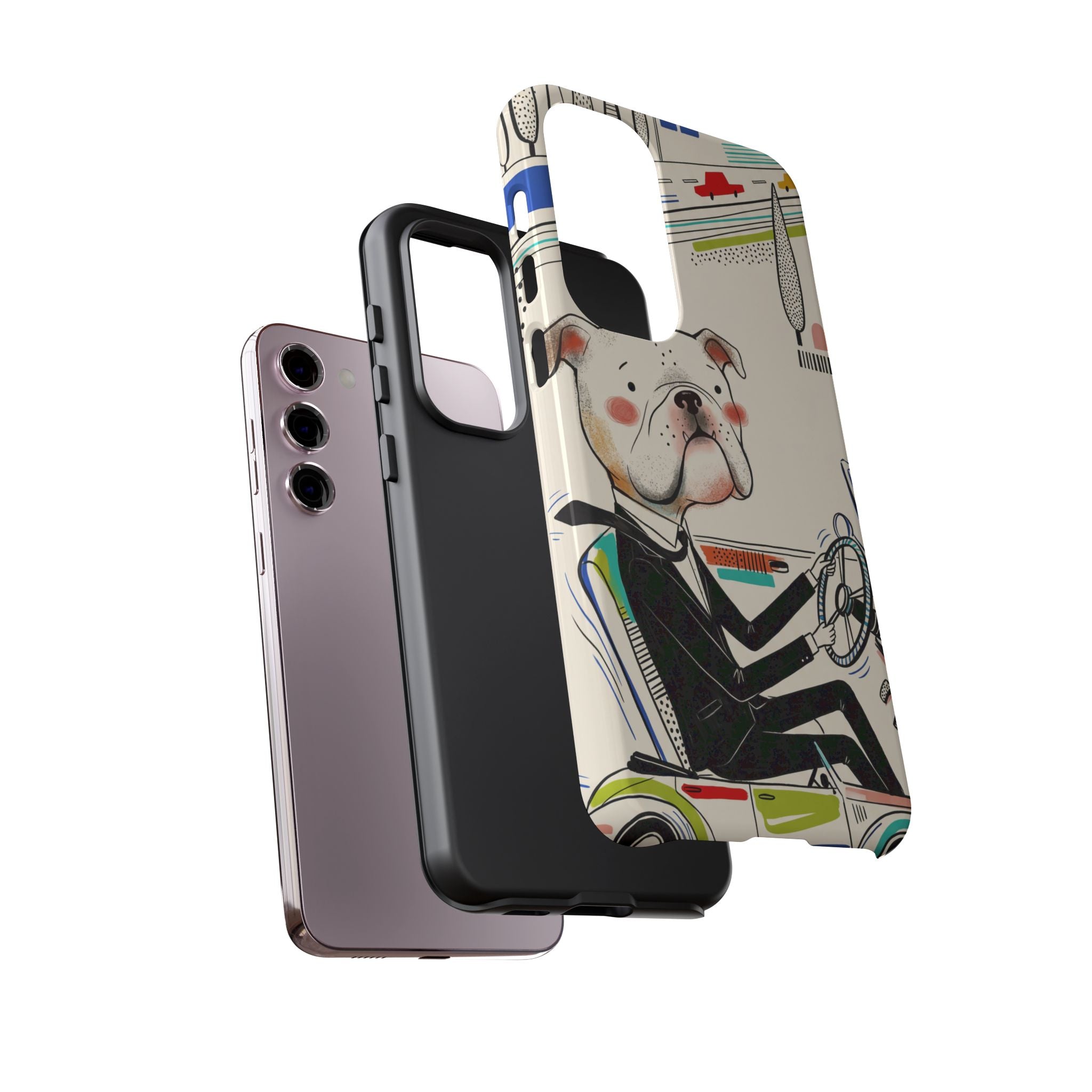 Bulldog Driver Samsung Galaxy Phone Case | Cute Retro Dog Illustration