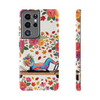 Autumn Floral Pilates Samsung Galaxy Phone Case | Colorful Rainbow Pilates Figure on Falling Leaves