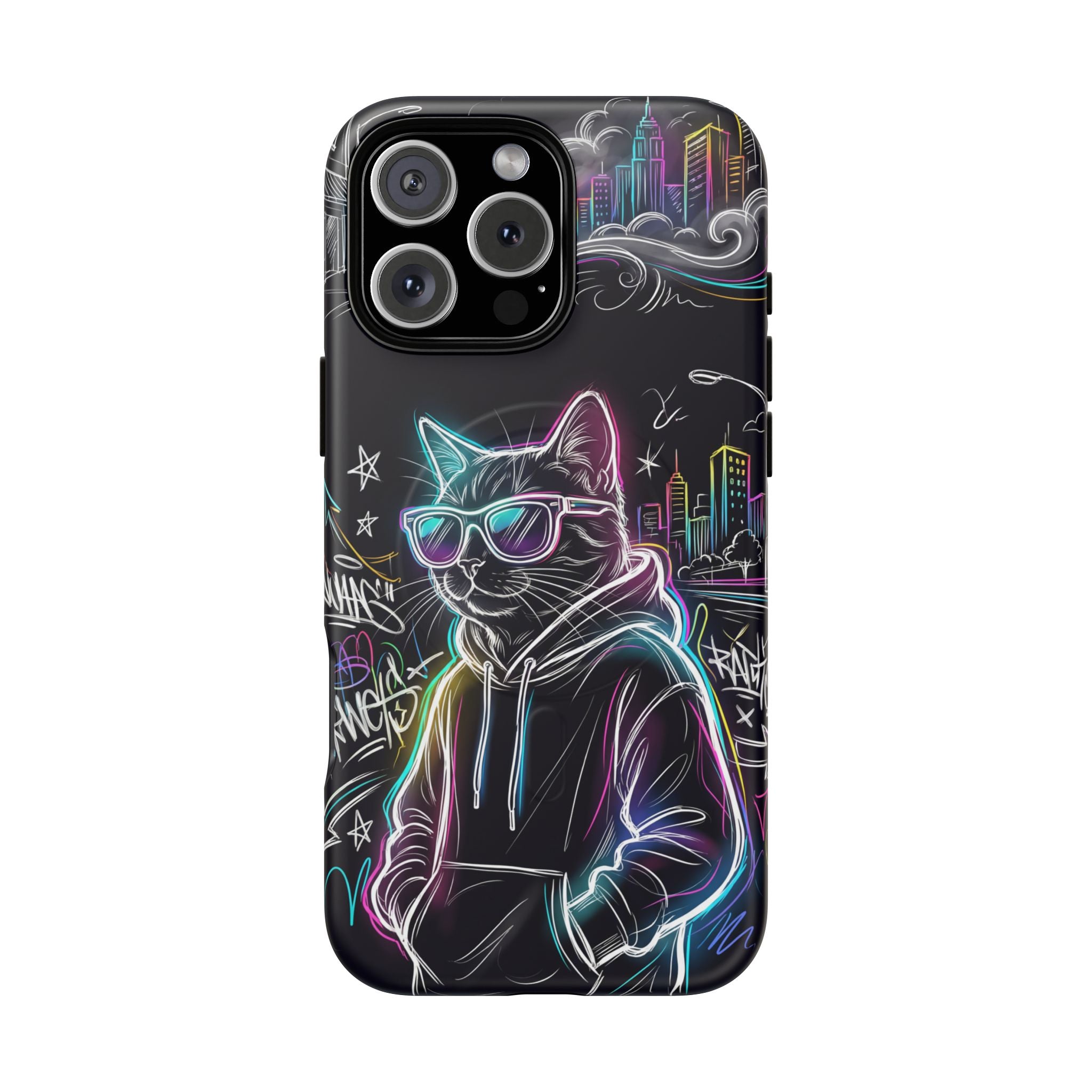 Cool Hoodie Neon Street Cat MagSafe iPhone Case