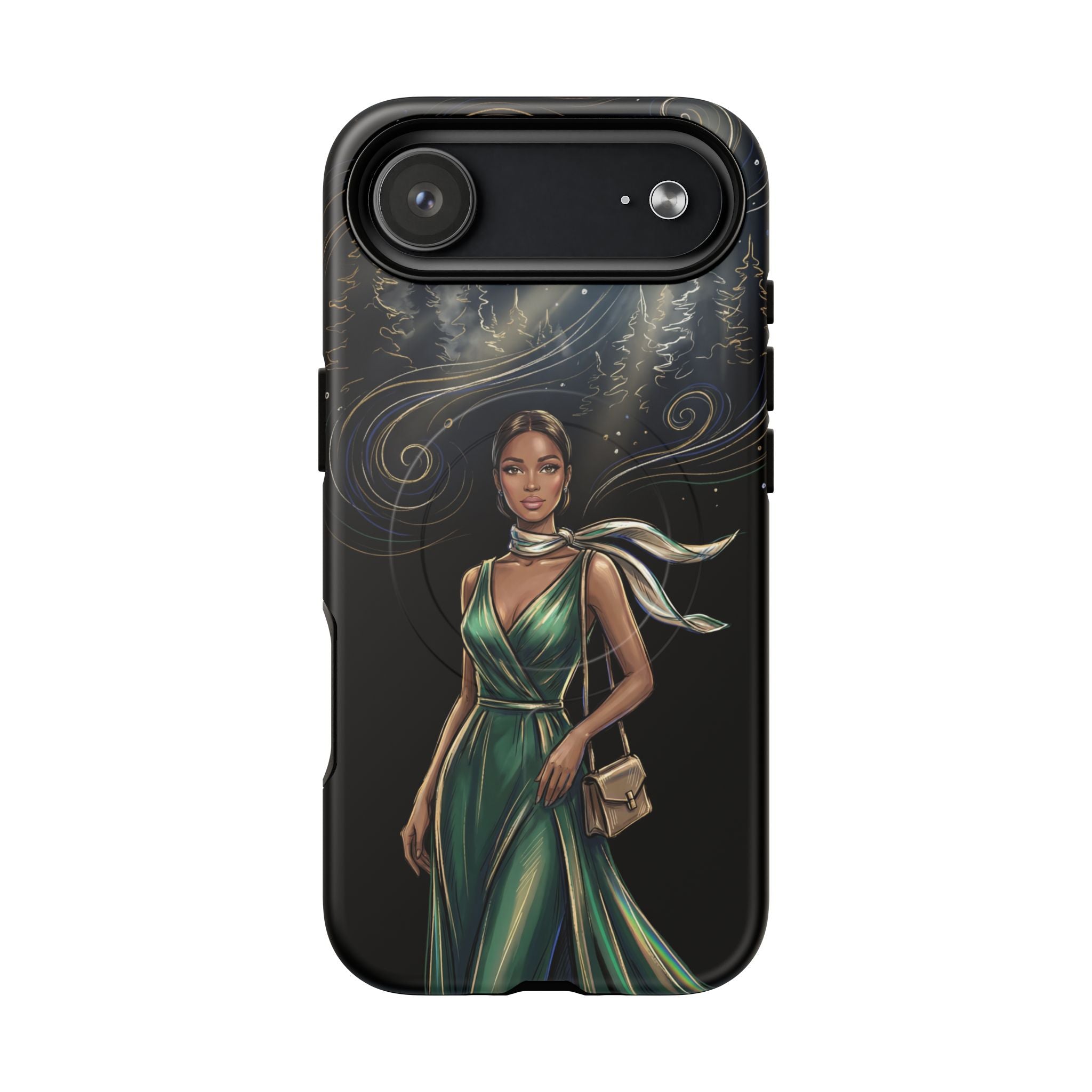 Elegant Woman in Green Dress Art Protective Tough MagSafe iPhone Case