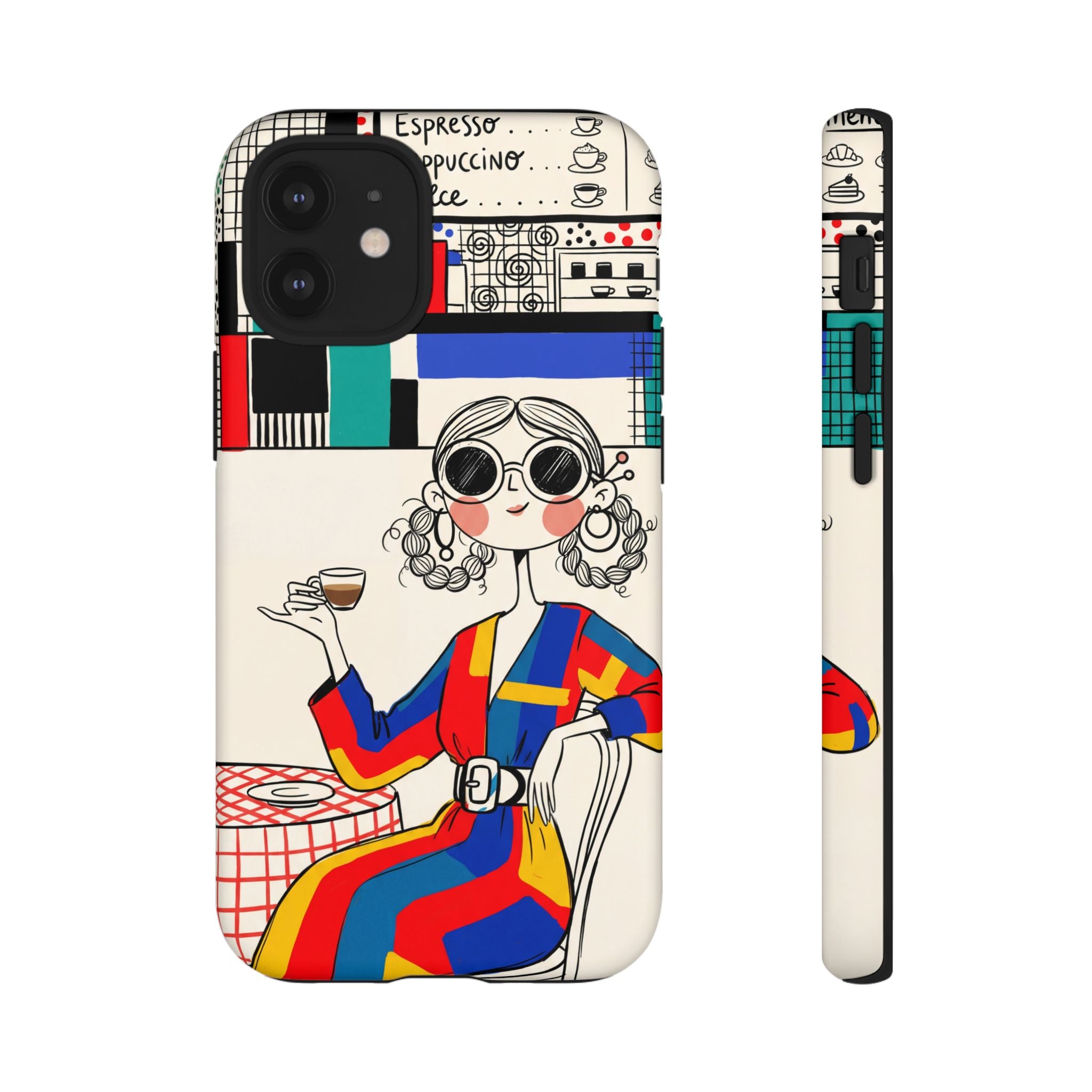 Retro Cafe iPhone Case | Colourful Chic Woman Illustration
