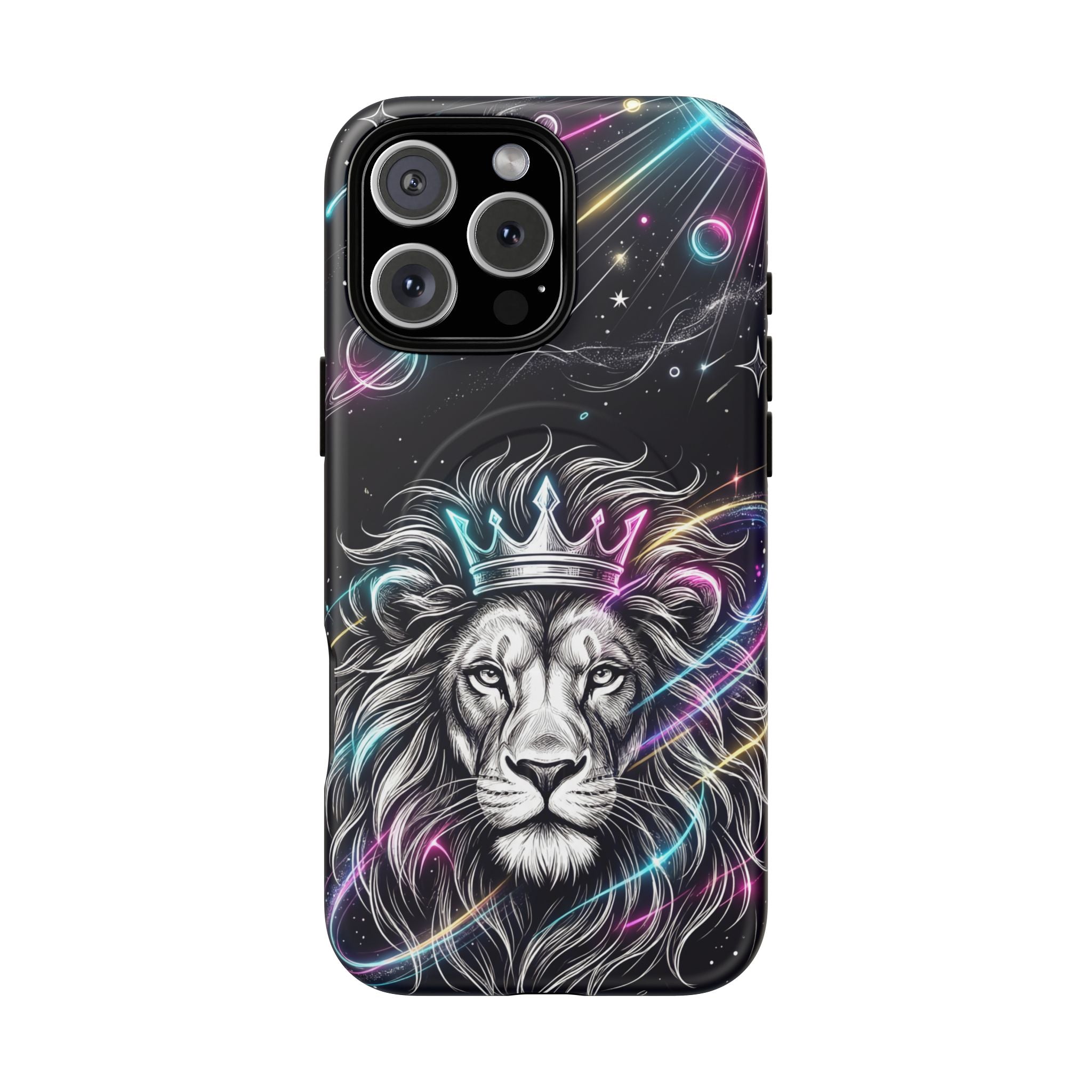 Galaxy Lion MagSafe iPhone Case | Neon Crowned Lion Protective Case