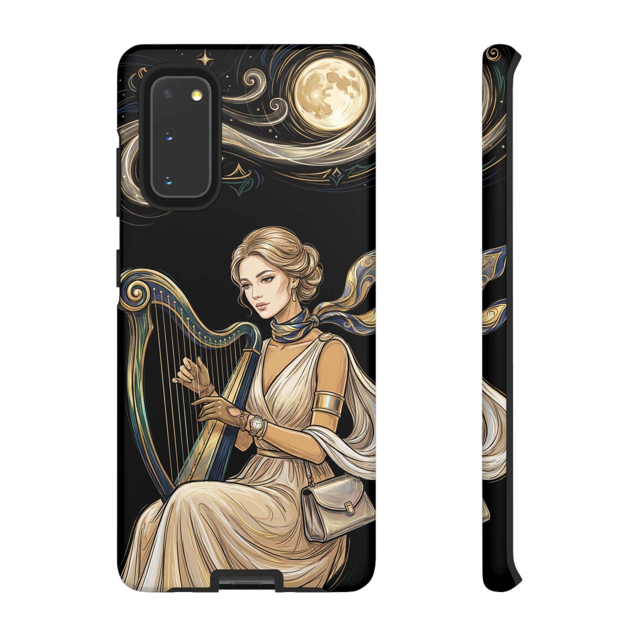 Moonlit Harp Samsung Galaxy Phone Case | Vintage Goddess Musician Art
