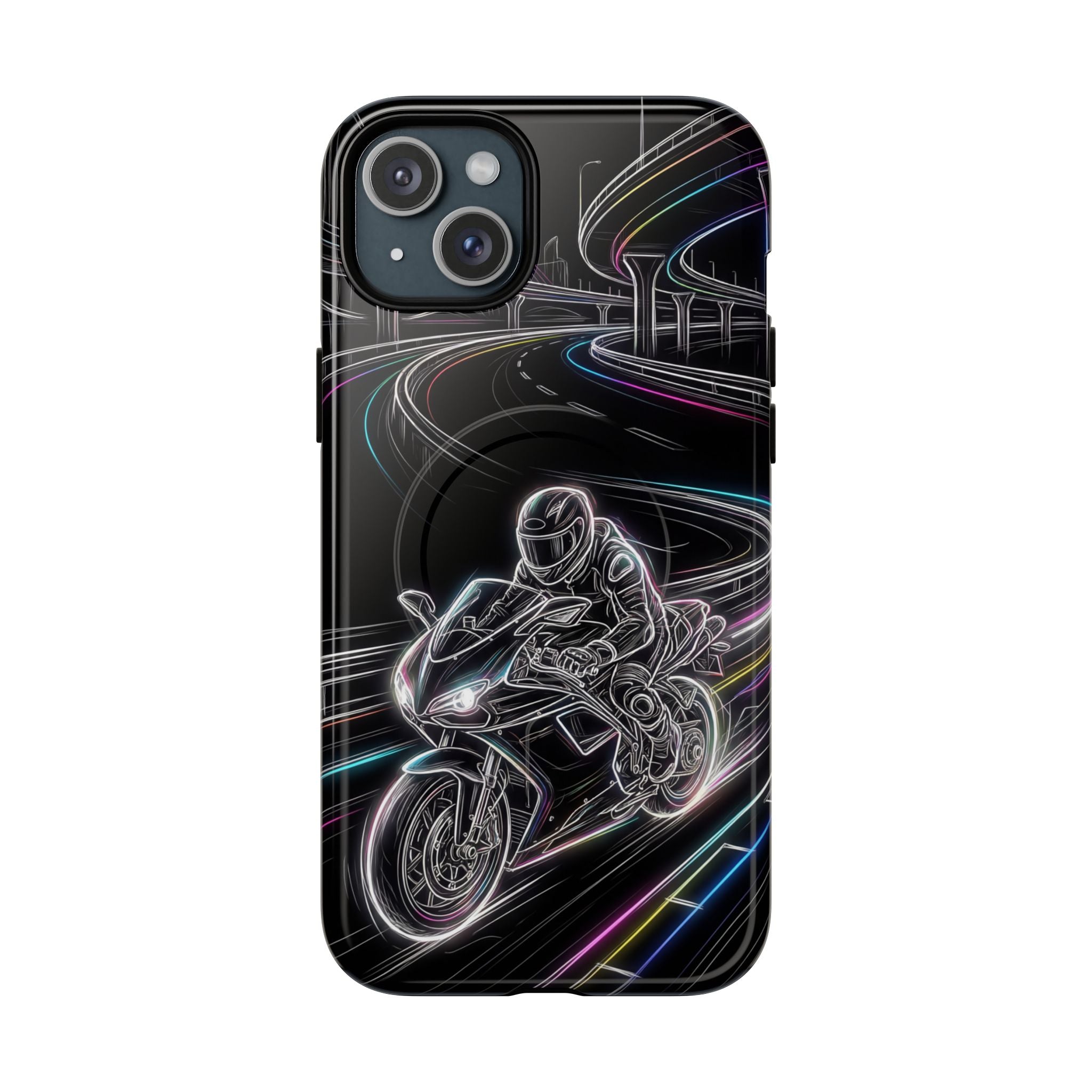 Neon Night Rider MagSafe iPhone Case | Motorcycle Racing Protective Cover