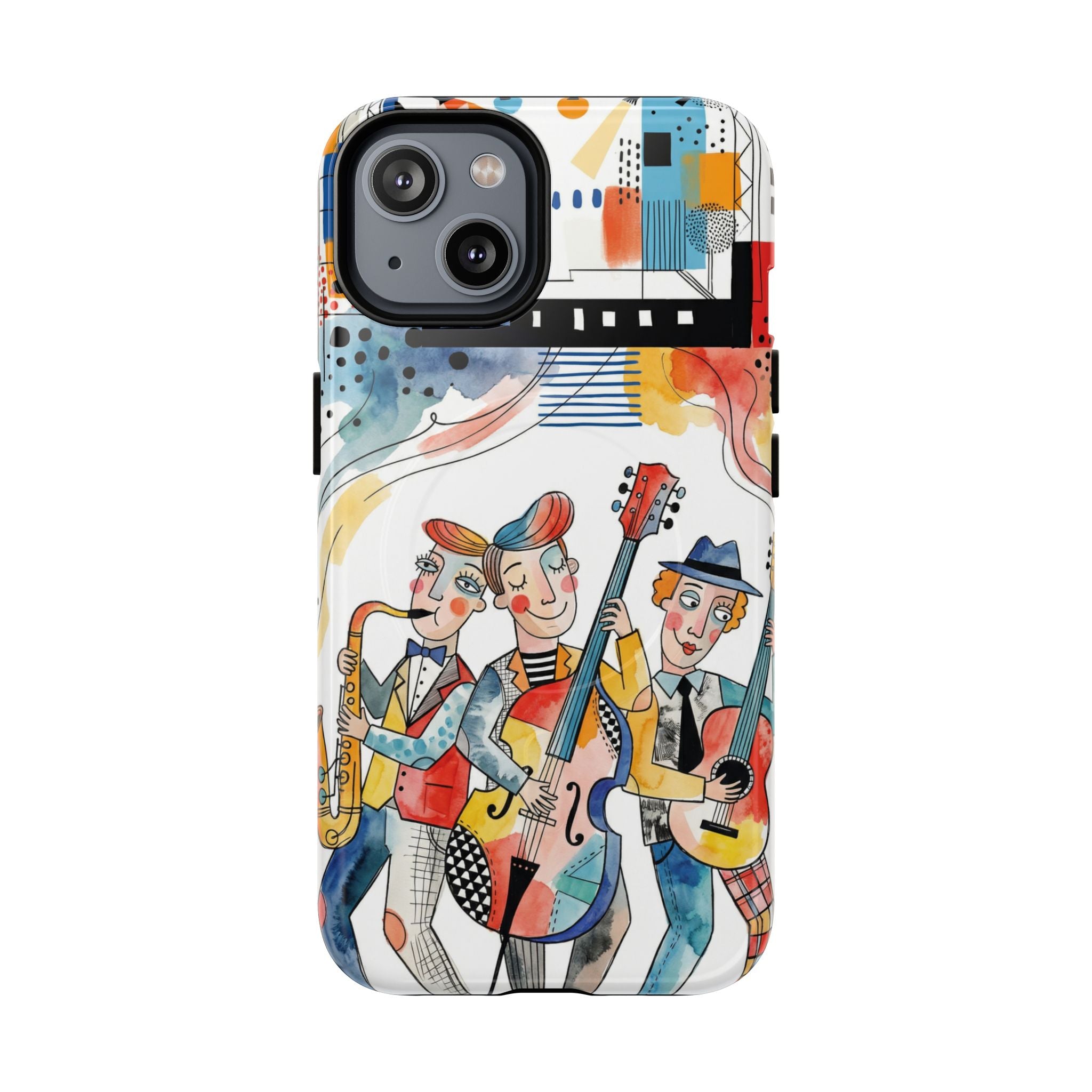 Musical Trio Illustrated MagSafe iPhone Case | Colorful Jazz Band Art Phone Cover