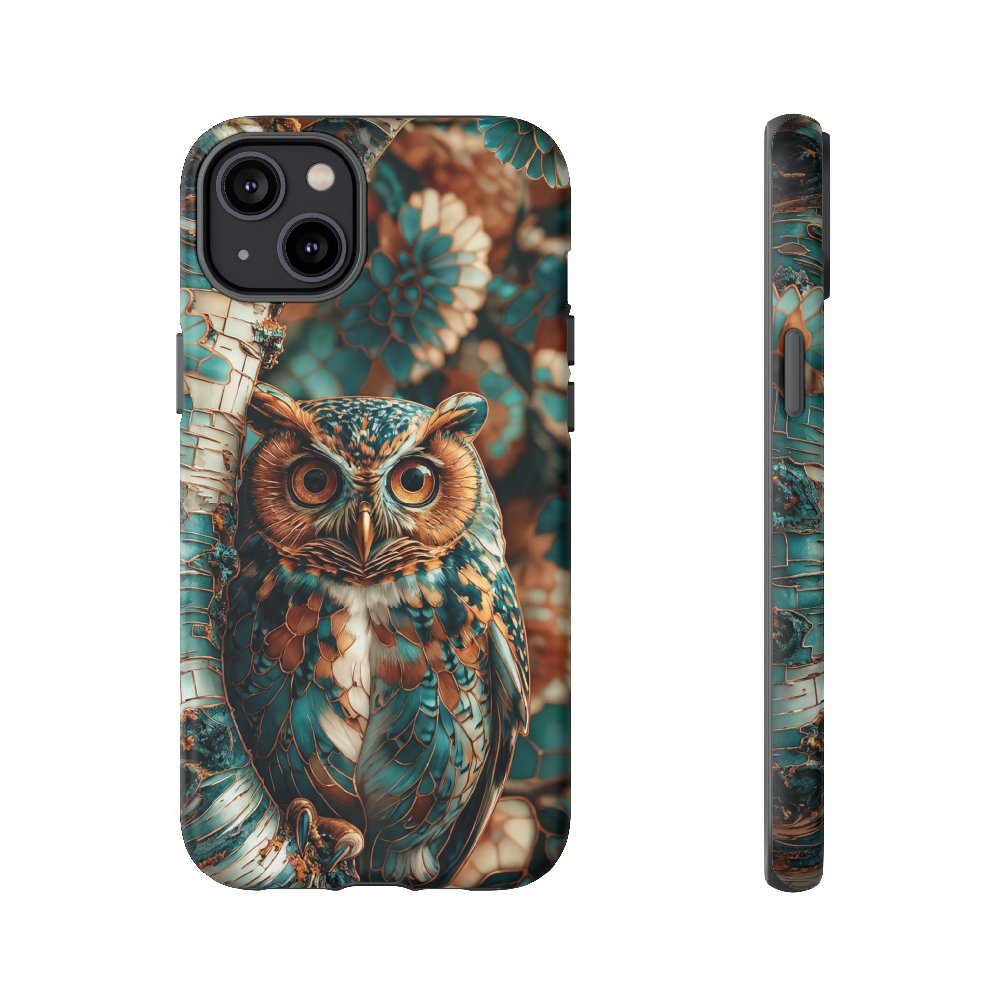 Owl Forest Tough iPhone Case | Teal & Brown Rustic Wildlife Protective Cover