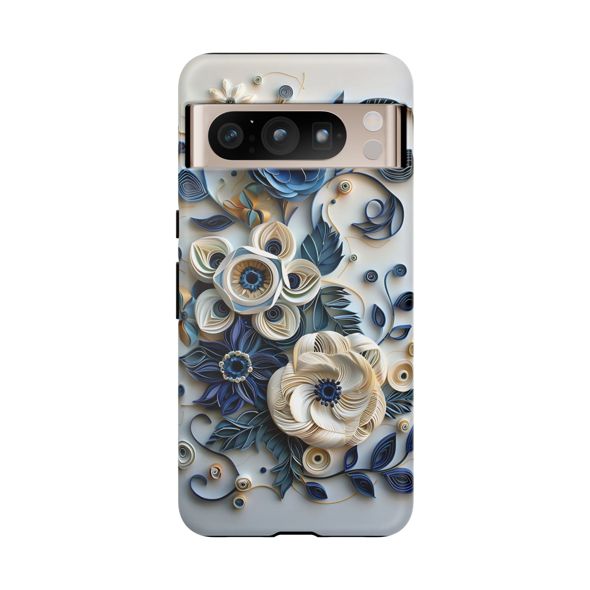 Floral Quilled Art Google Pixel Case — Blue & Cream Decorative Protection