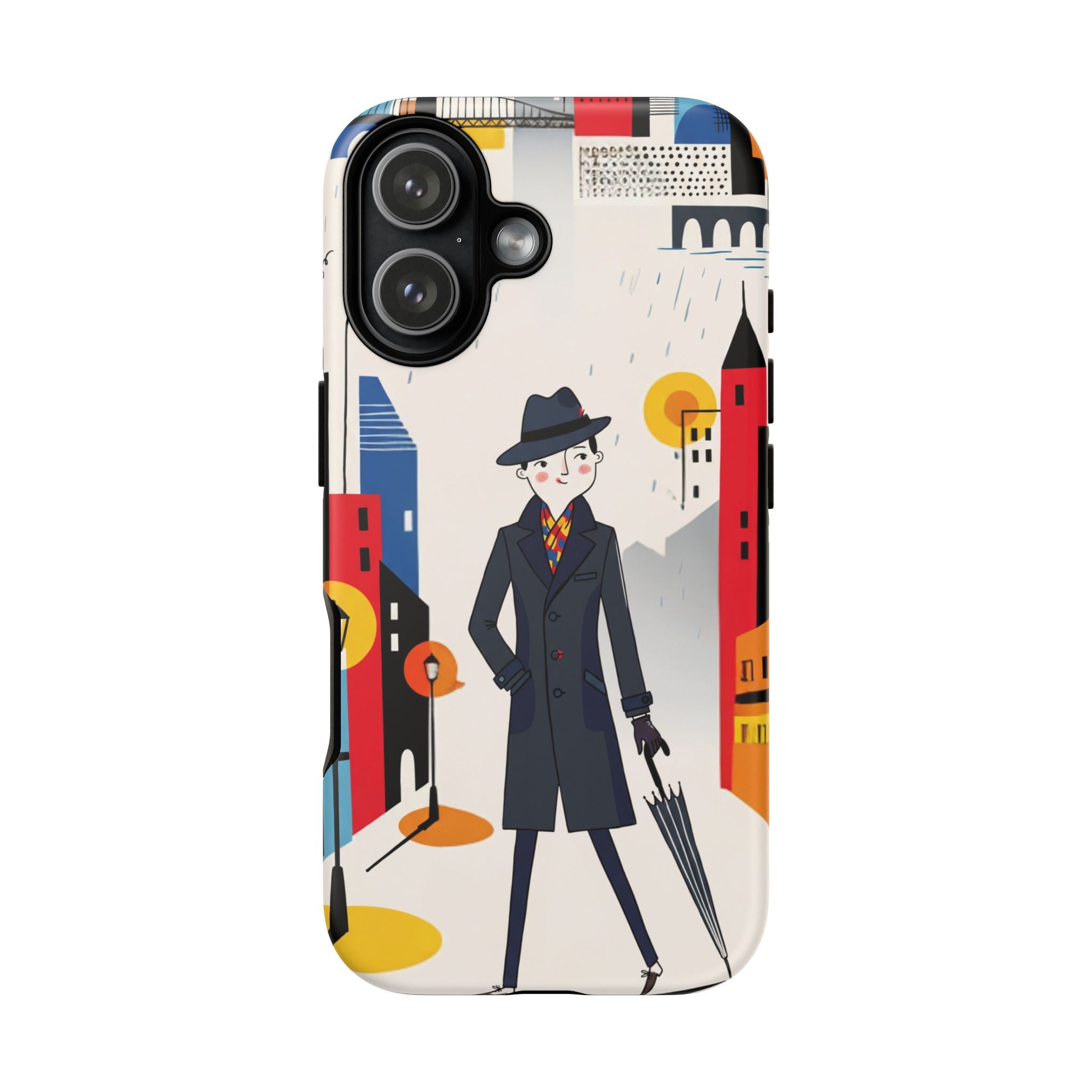 Retro Gentleman in Cityscape Illustration iPhone Case