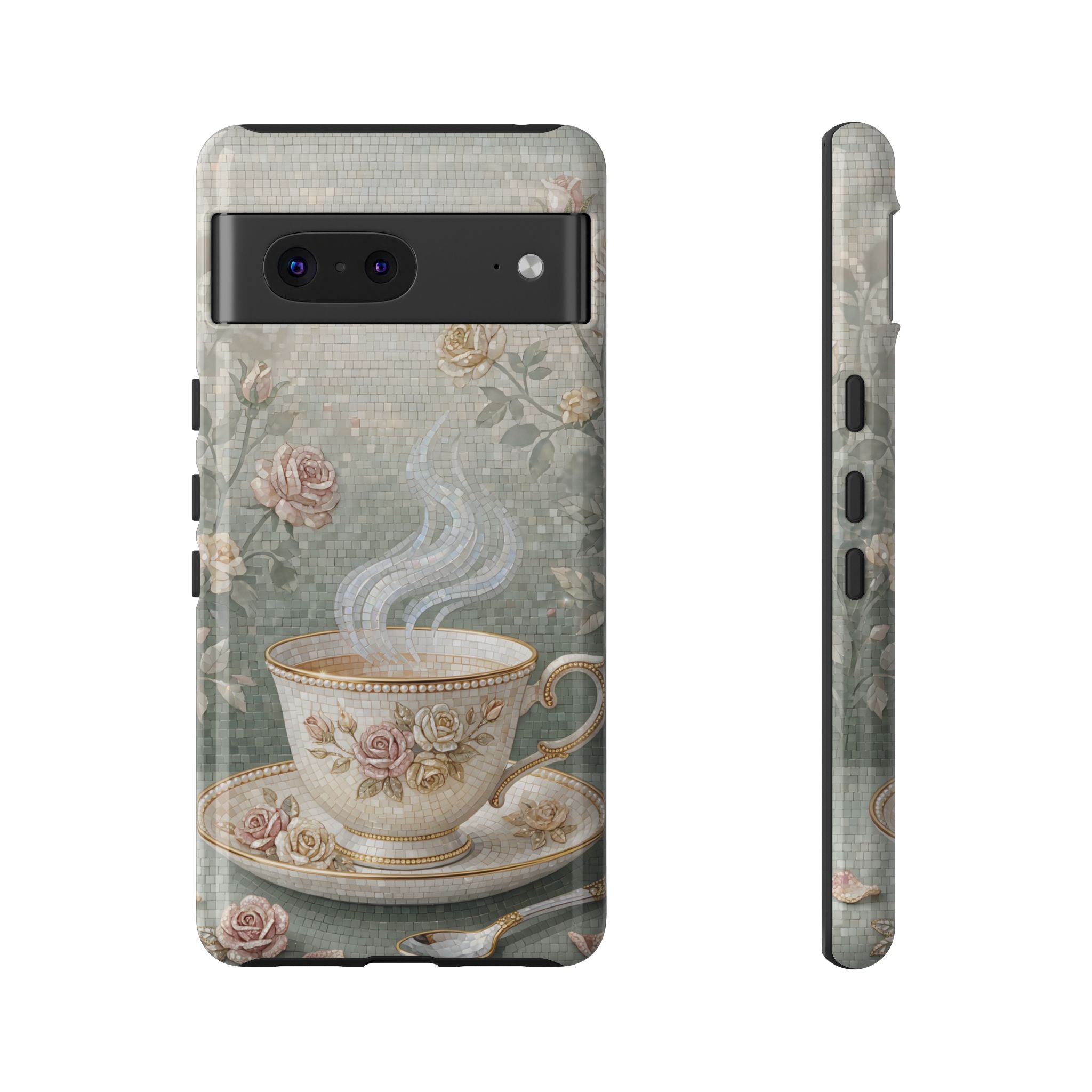 Vintage Floral Teacup Google Pixel Phone Case — Elegant Romantic Smartphone Cover