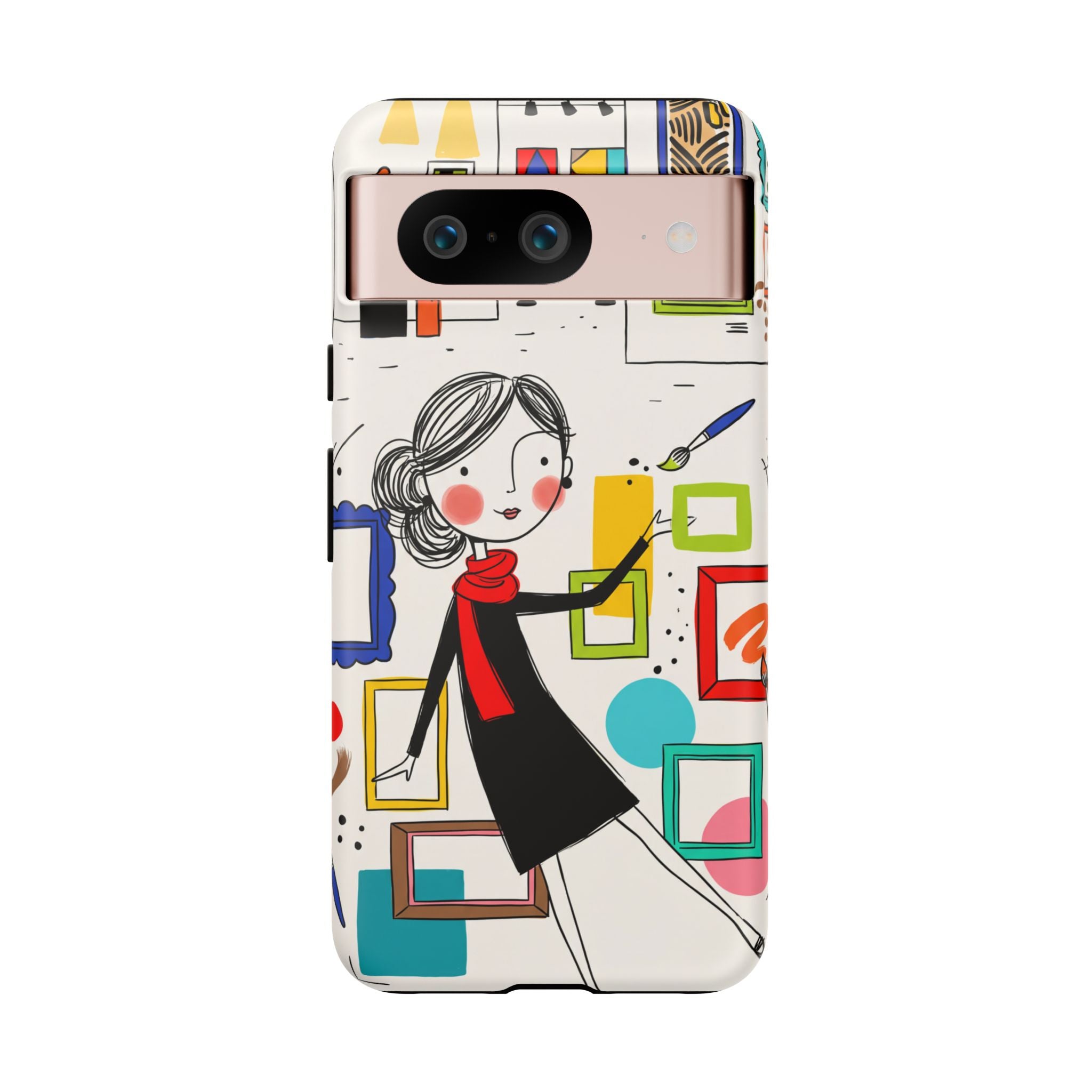 Art Gallery Illustration Google Pixel Phone Case | Cute Woman with Frames Design
