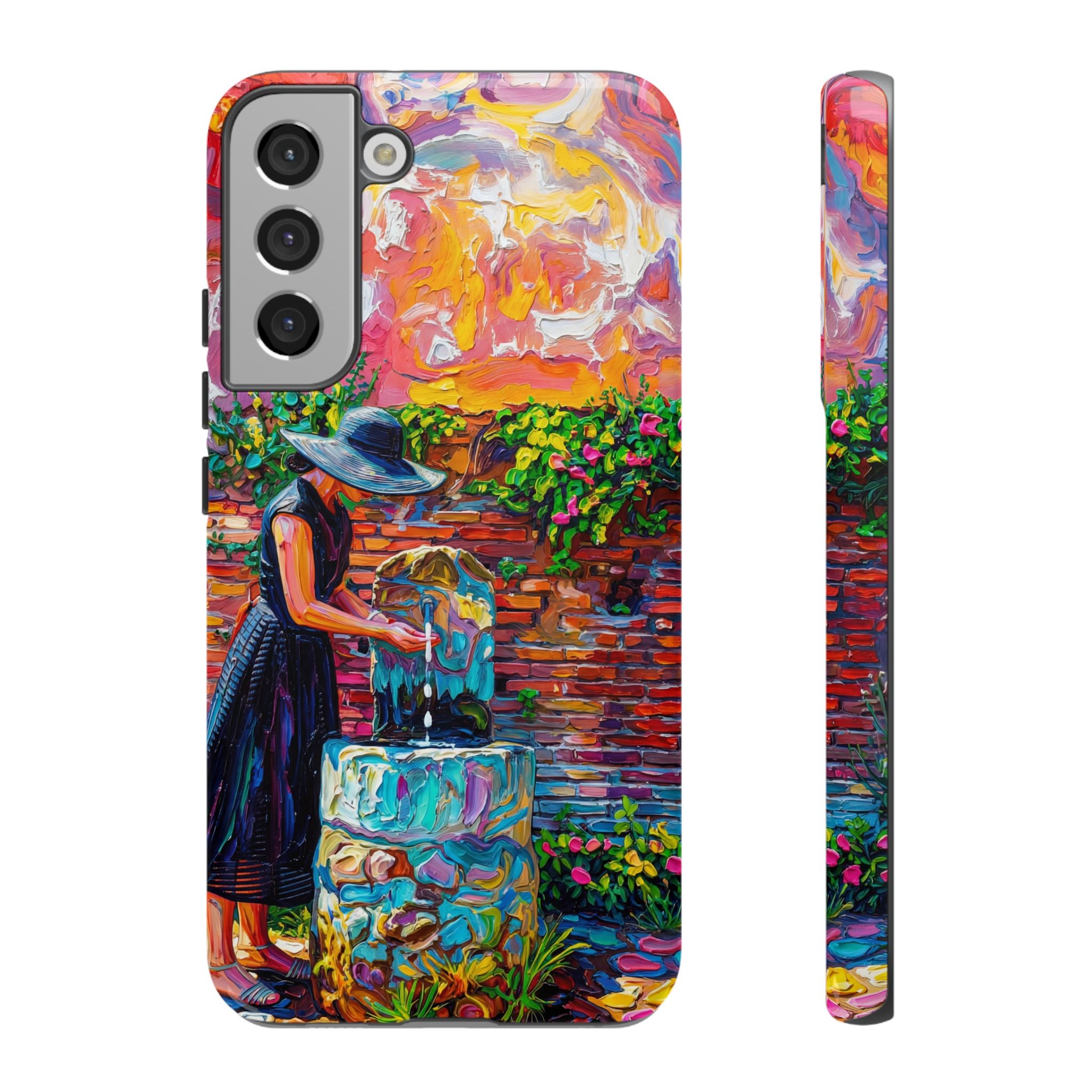 Artistic Woman at Fountain Samsung Galaxy Case | Colourful Garden Scene Tough Cases