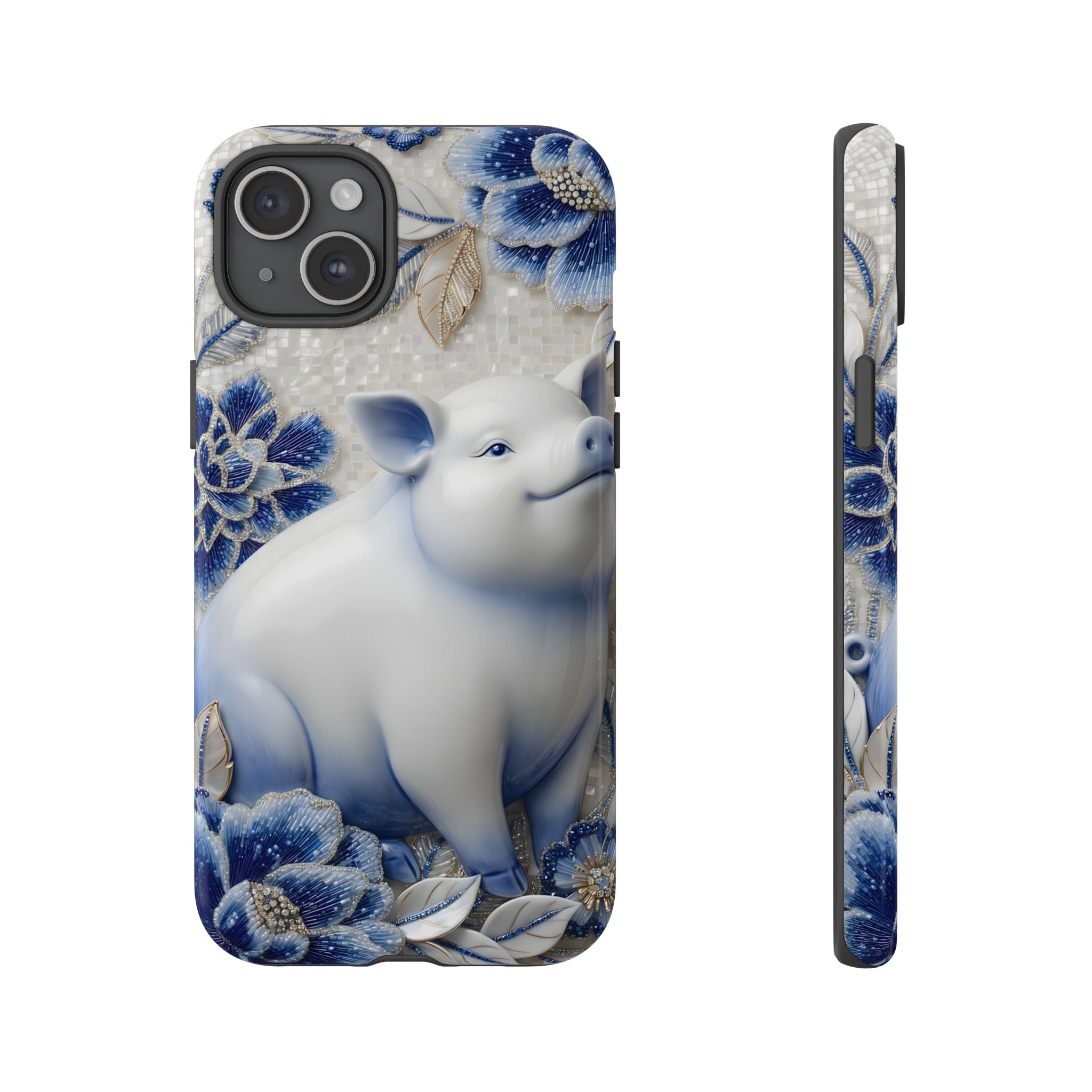 Asian Zodiac Pig iPhone Case | Blue & White Porcelain Slim Protective Shockproof Case| Year of the Pig Gift