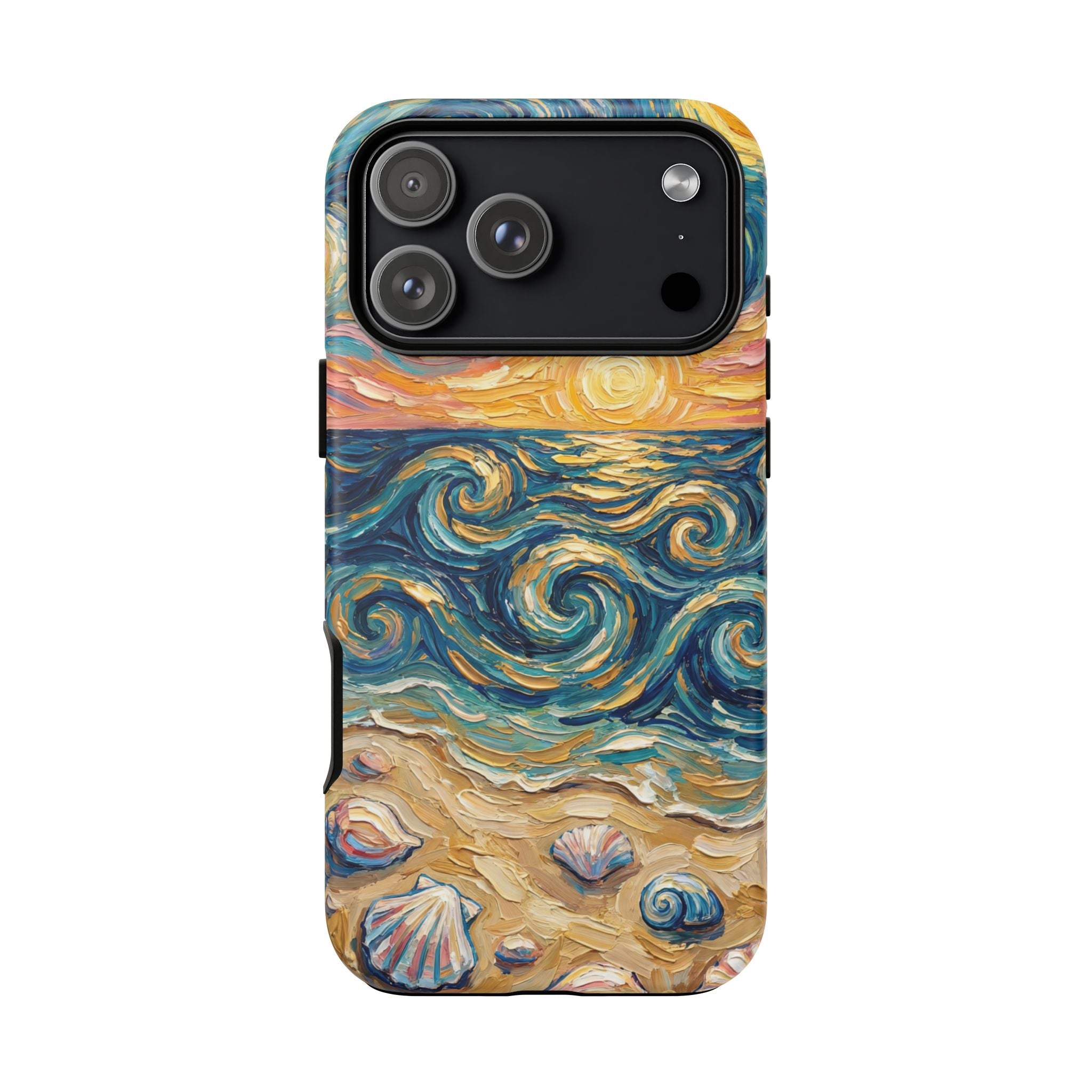 Sea Sunset iPhone Case — Van Gogh‑Style Beach Waves with Shells