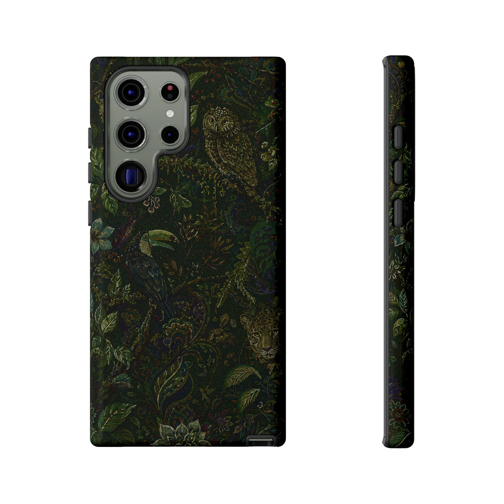 Dark Botanical Tough Samsung Galaxy Phone Case | Moody Forest Owl Cover