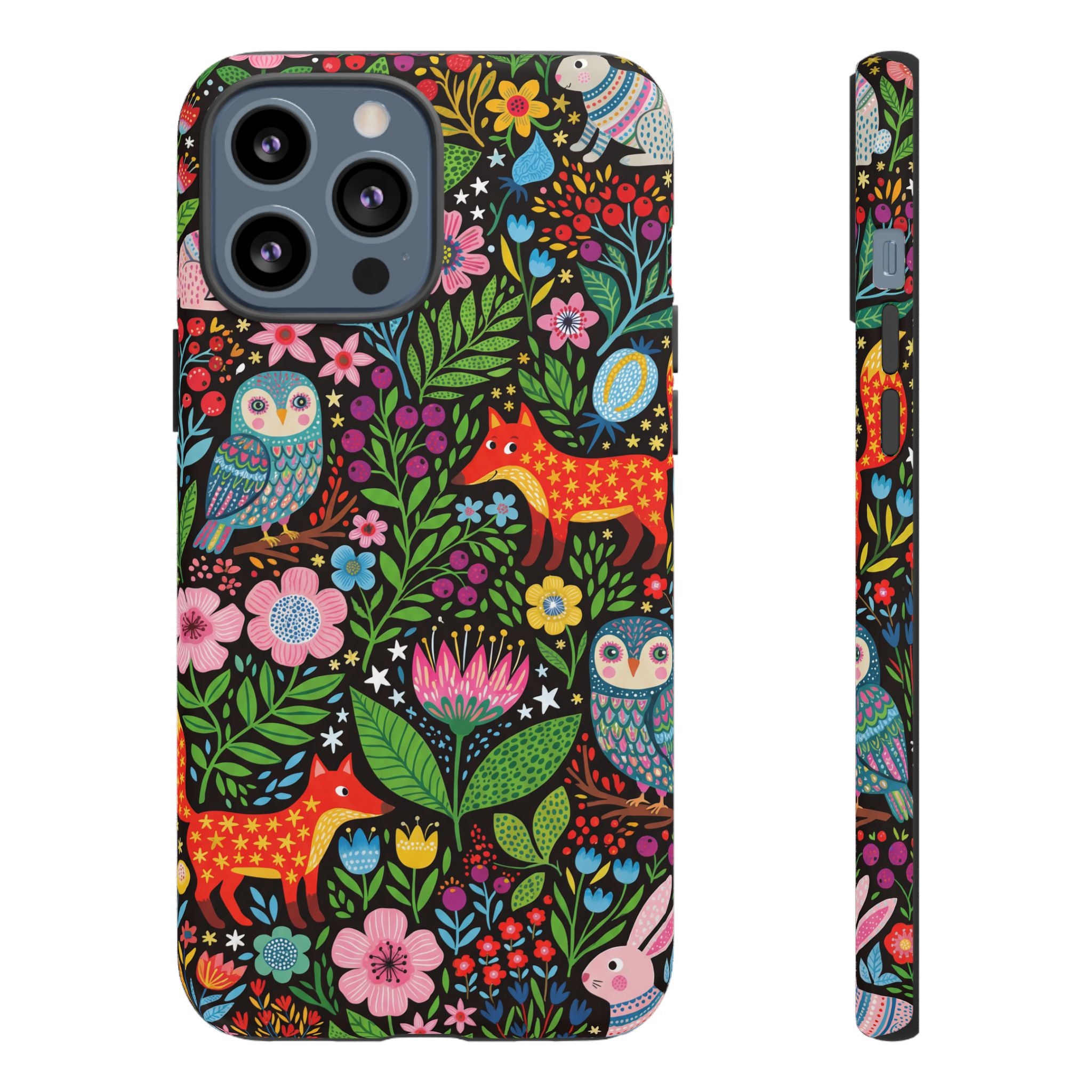 Floral Woodland iPhone Case | Colourful Fox & Owl Protective Cover