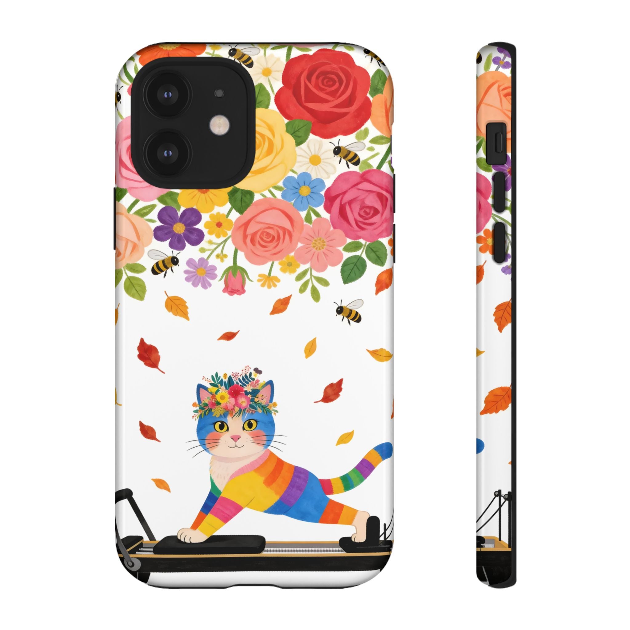 Floral Rainbow Cat Tough iPhone Case — Colorful Pilates Cat Design
