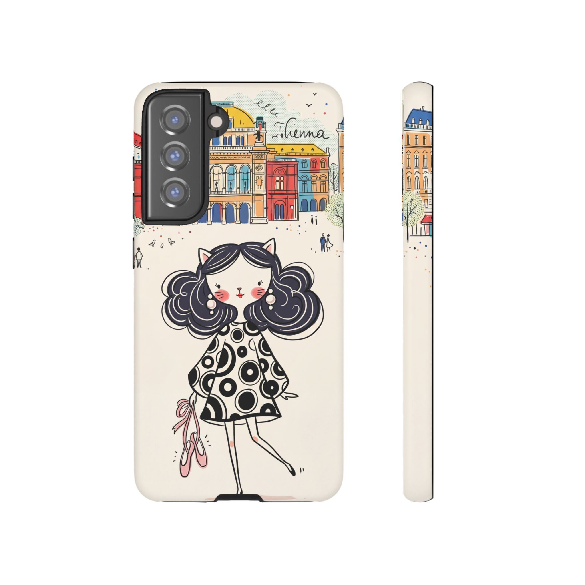 Cute Parisian Cat Girl Samsung galaxy Phone Case | Ballet Slippers Illustration Tough Case